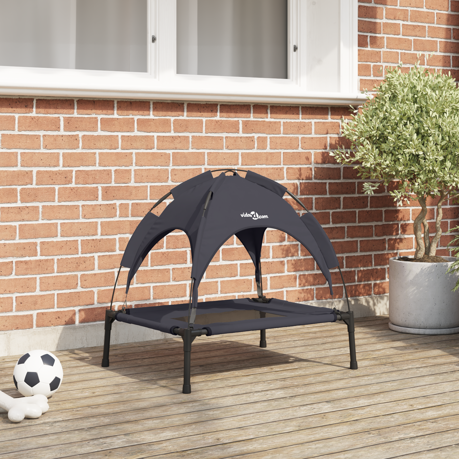 Raised Dog Bed with Removable Roof Black S Steel