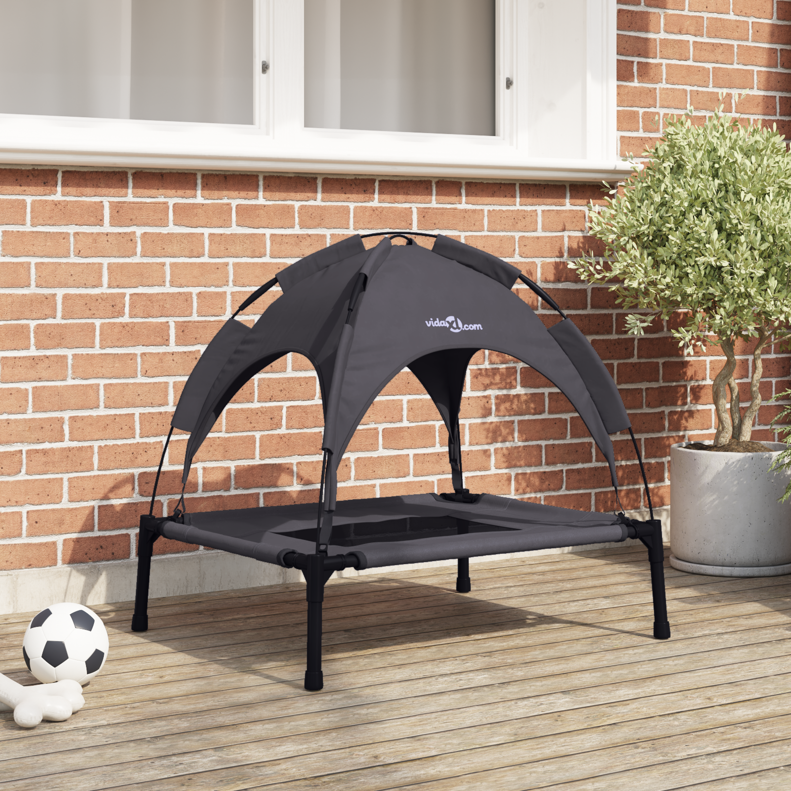 Raised Dog Bed Black Polyester Fabric, Metal Frame
