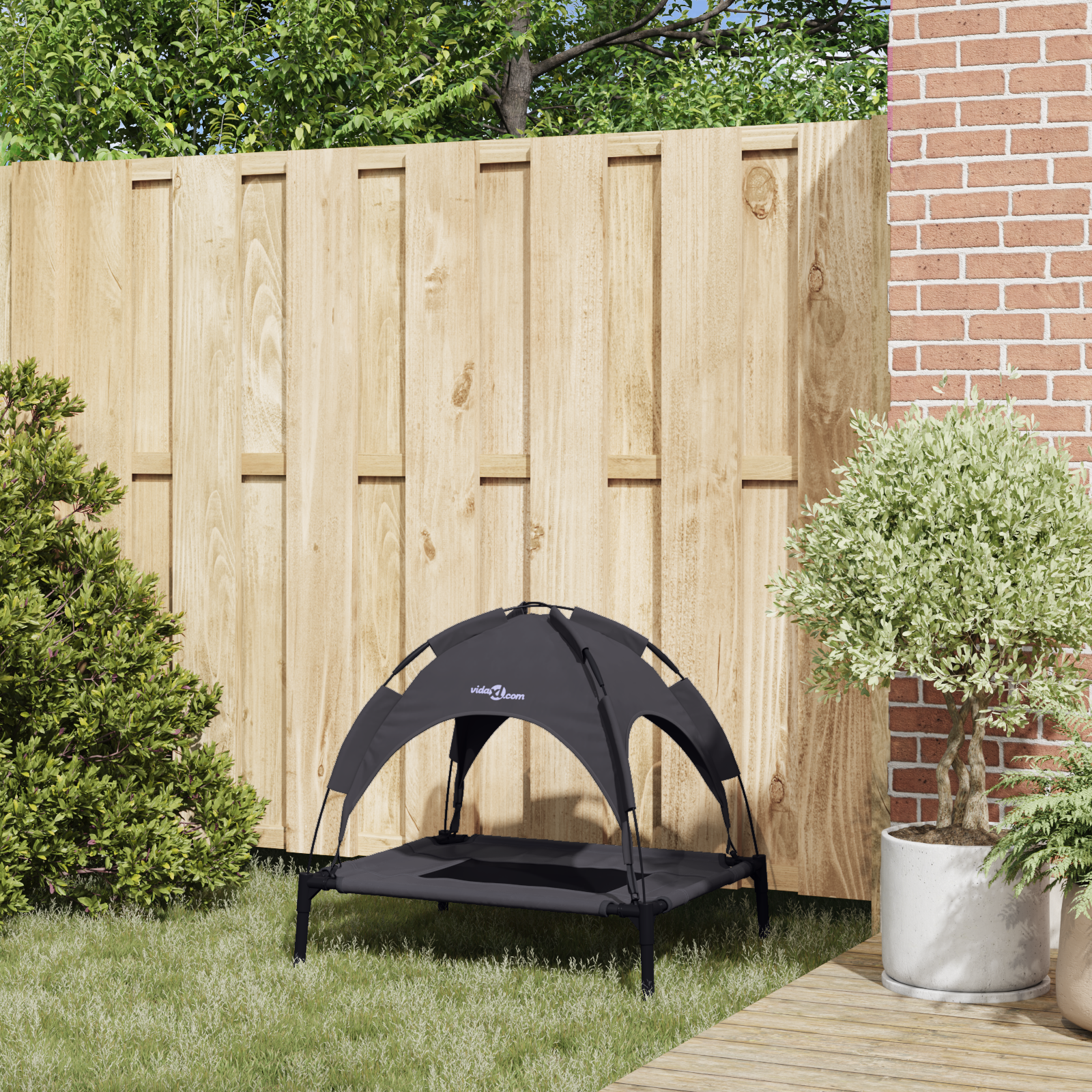 Raised Dog Bed Black Polyester Fabric, Metal Frame - Image 3