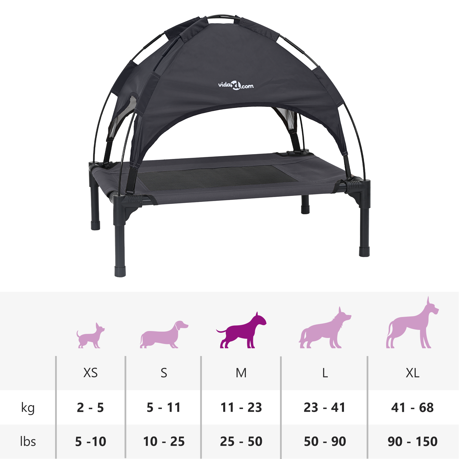 Raised Dog Bed Black Polyester Fabric, Metal Frame - Image 11