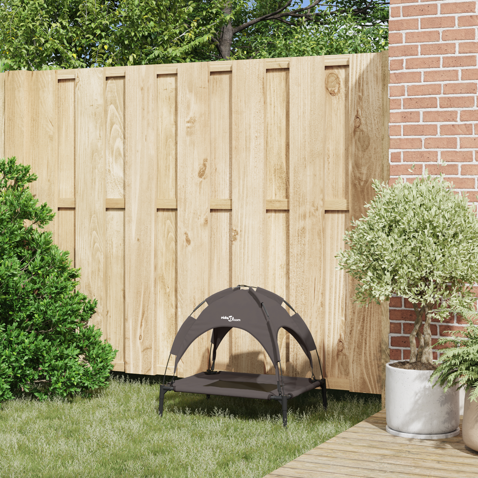 Raised Dog Bed with Removable Roof Brown S Steel - Image 3