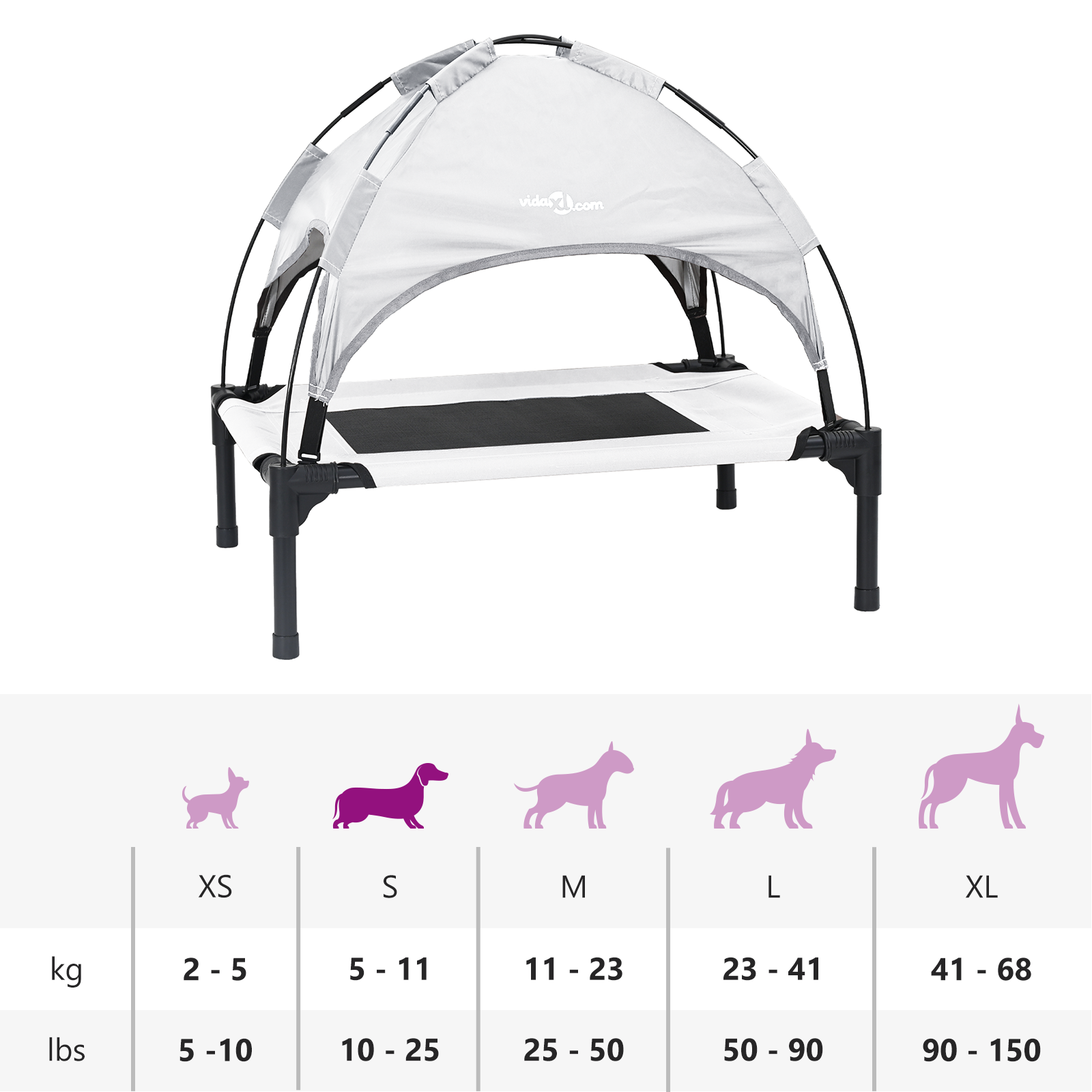 Raised Dog Bed with Removable Roof Silver Grey Steel - Image 11