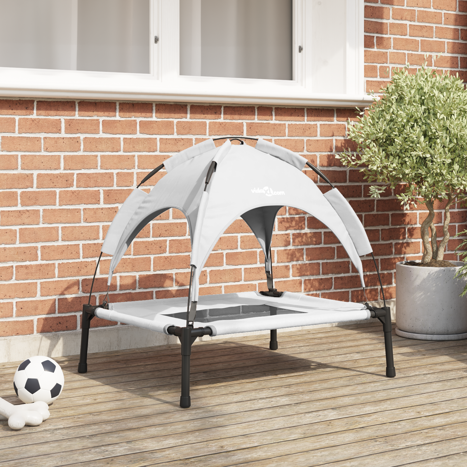 Raised Dog Bed with Removable Roof Silver Grey M Steel
