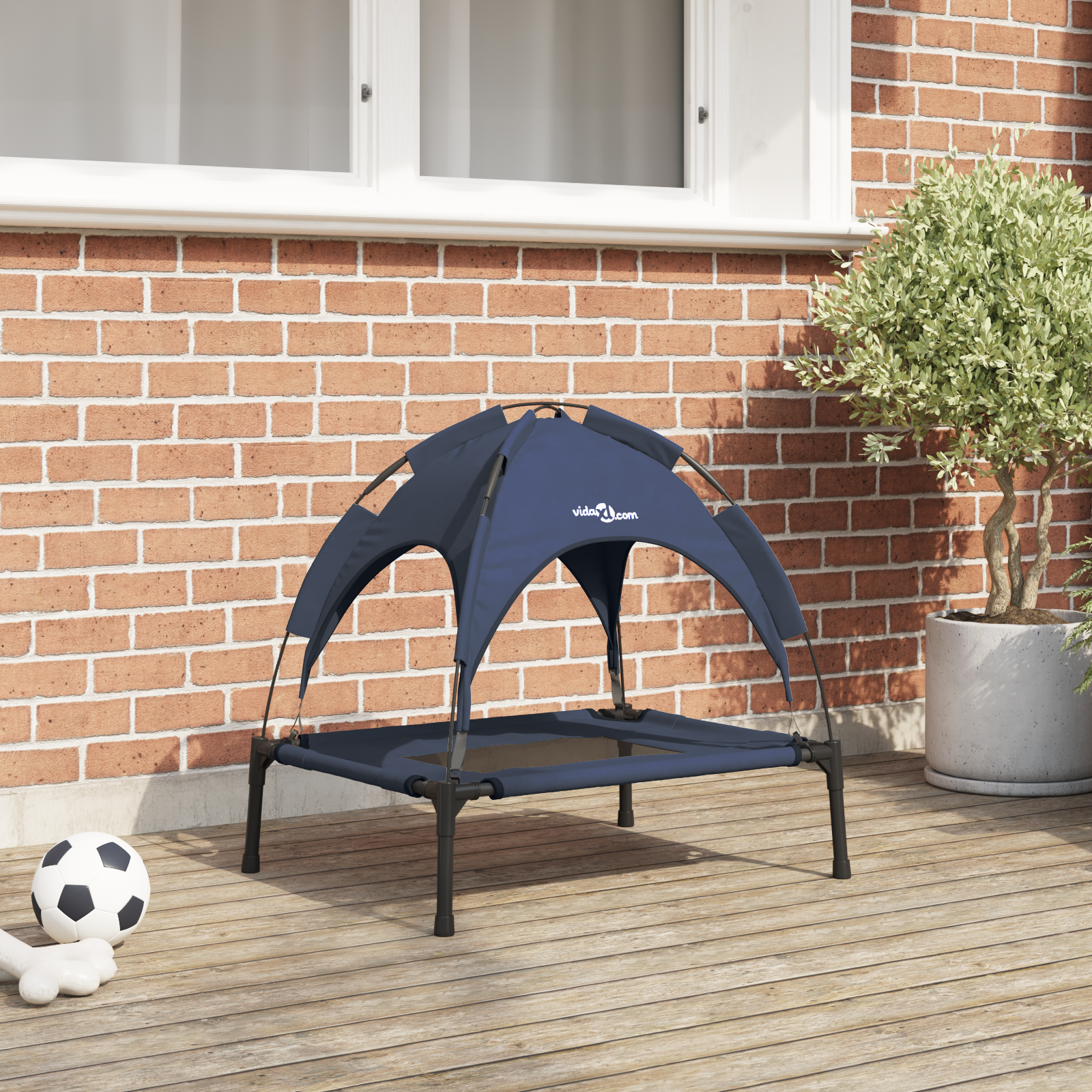 Raised Dog Bed with Removable Roof Navy Blue S Steel