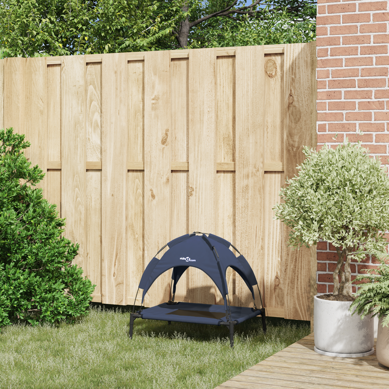 Raised Dog Bed with Removable Roof Navy Blue S Steel - Image 3