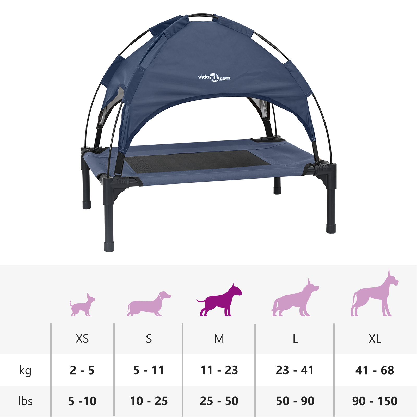 Raised Dog Bed Navy blue Steel, Fabric 76 x 62 x 70.5 cm - Image 11