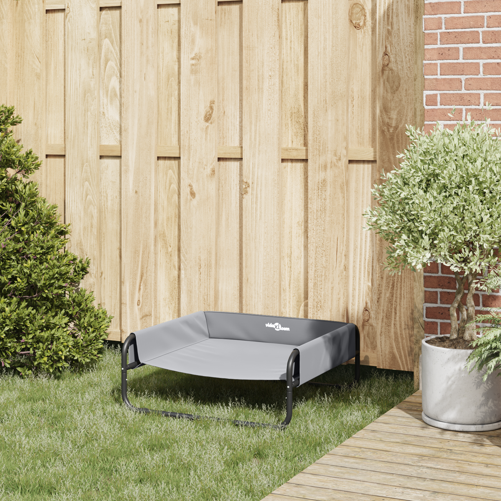 Elevated Dog Bed Light Grey M Oxford Fabric and Steel - Image 3