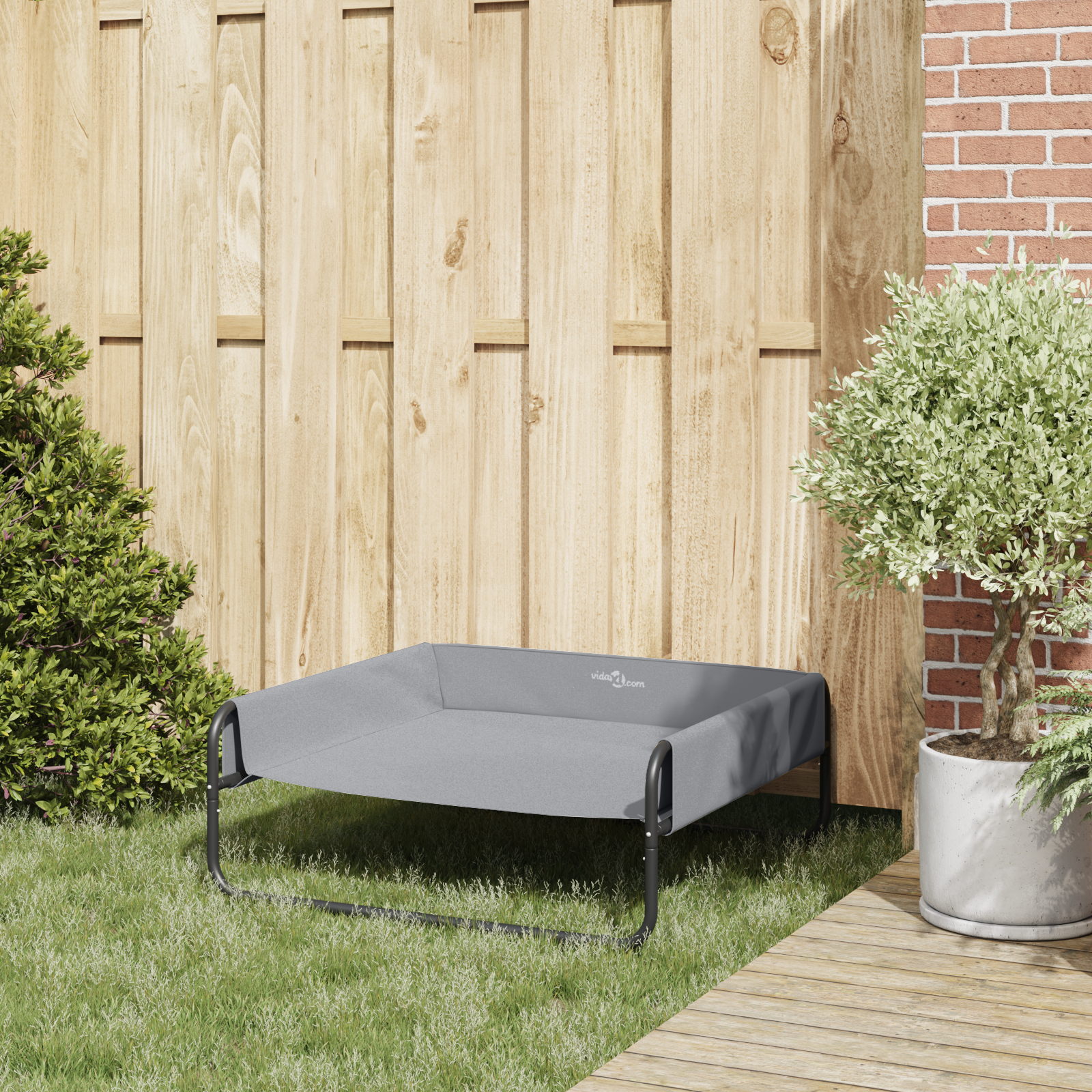 Elevated Dog Bed Light Grey L Oxford Fabric and Steel - Image 3