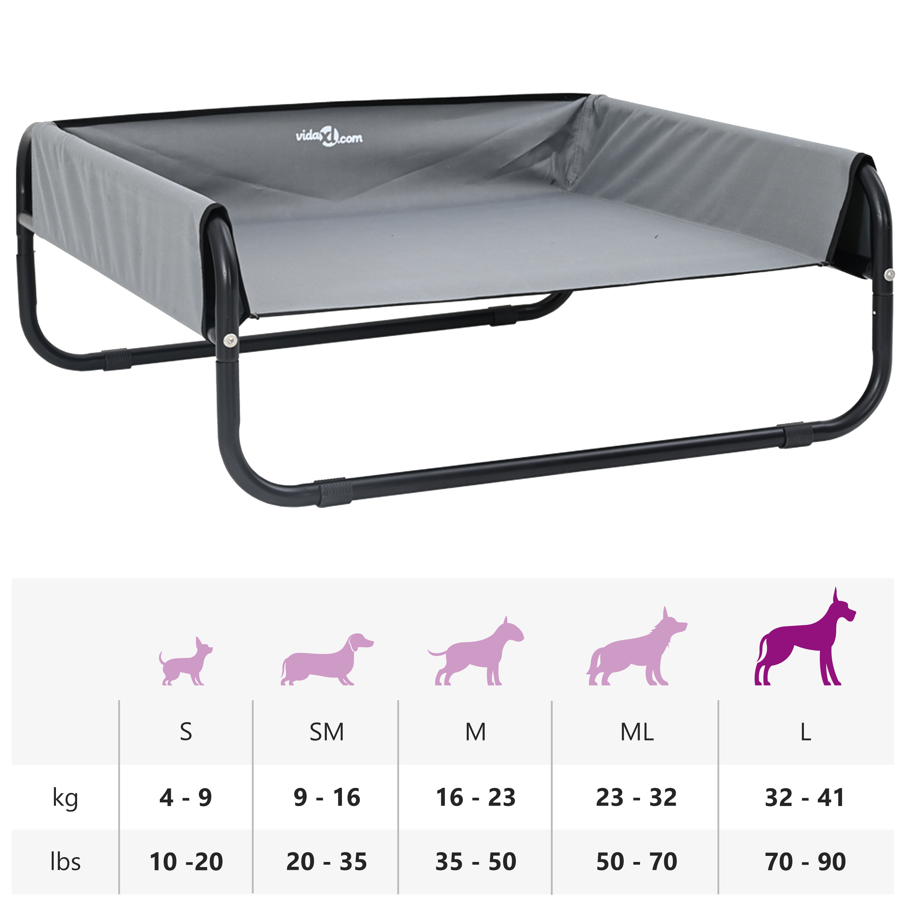 Verhoogd Hondenbed Licht Grijs L Oxford Stof en Staal image 12