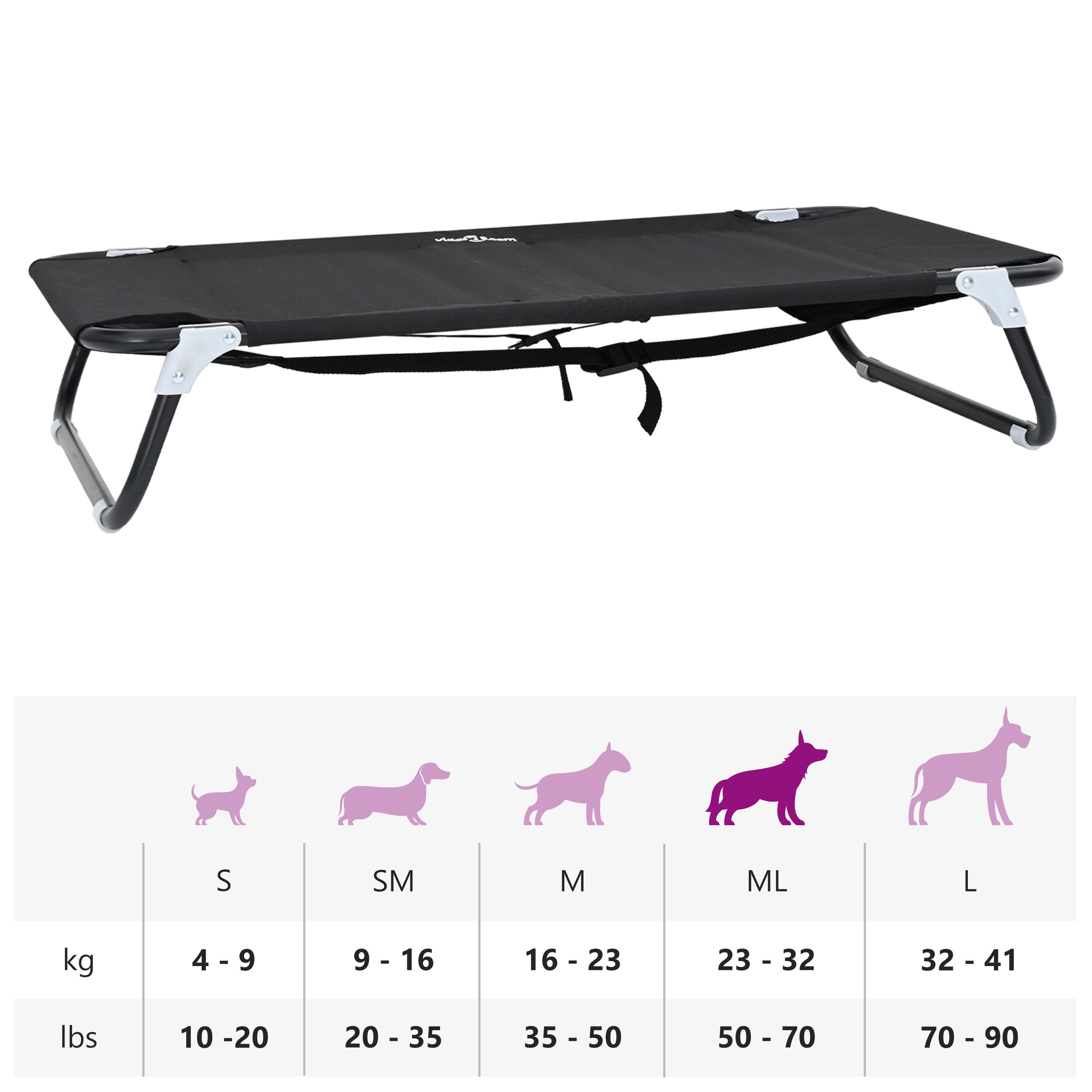 Foldable Dog Bed Black ML Oxford Fabric and Steel - Image 10