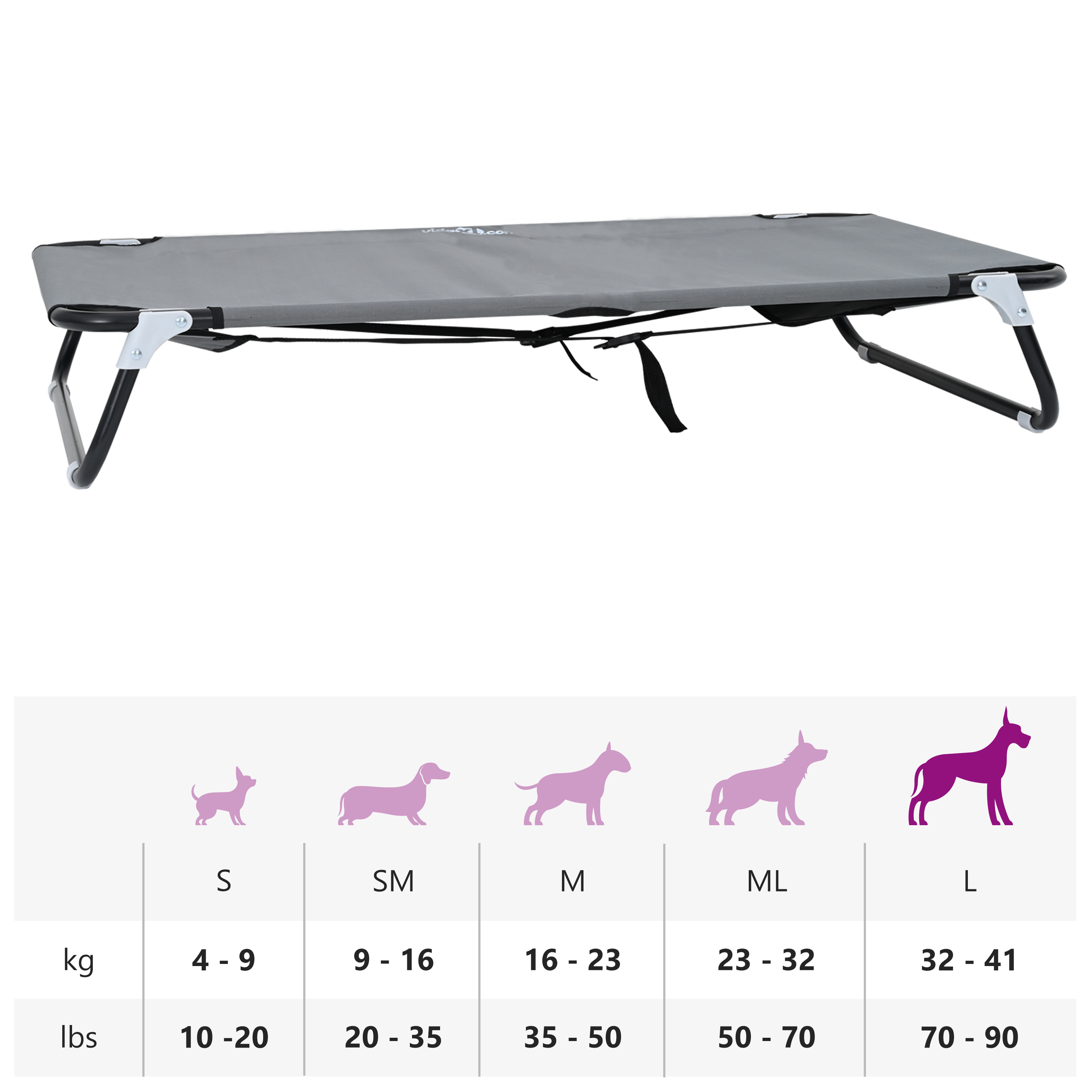 Foldable Dog Bed Light Grey Metal Frame, Fabric Bed - Image 10
