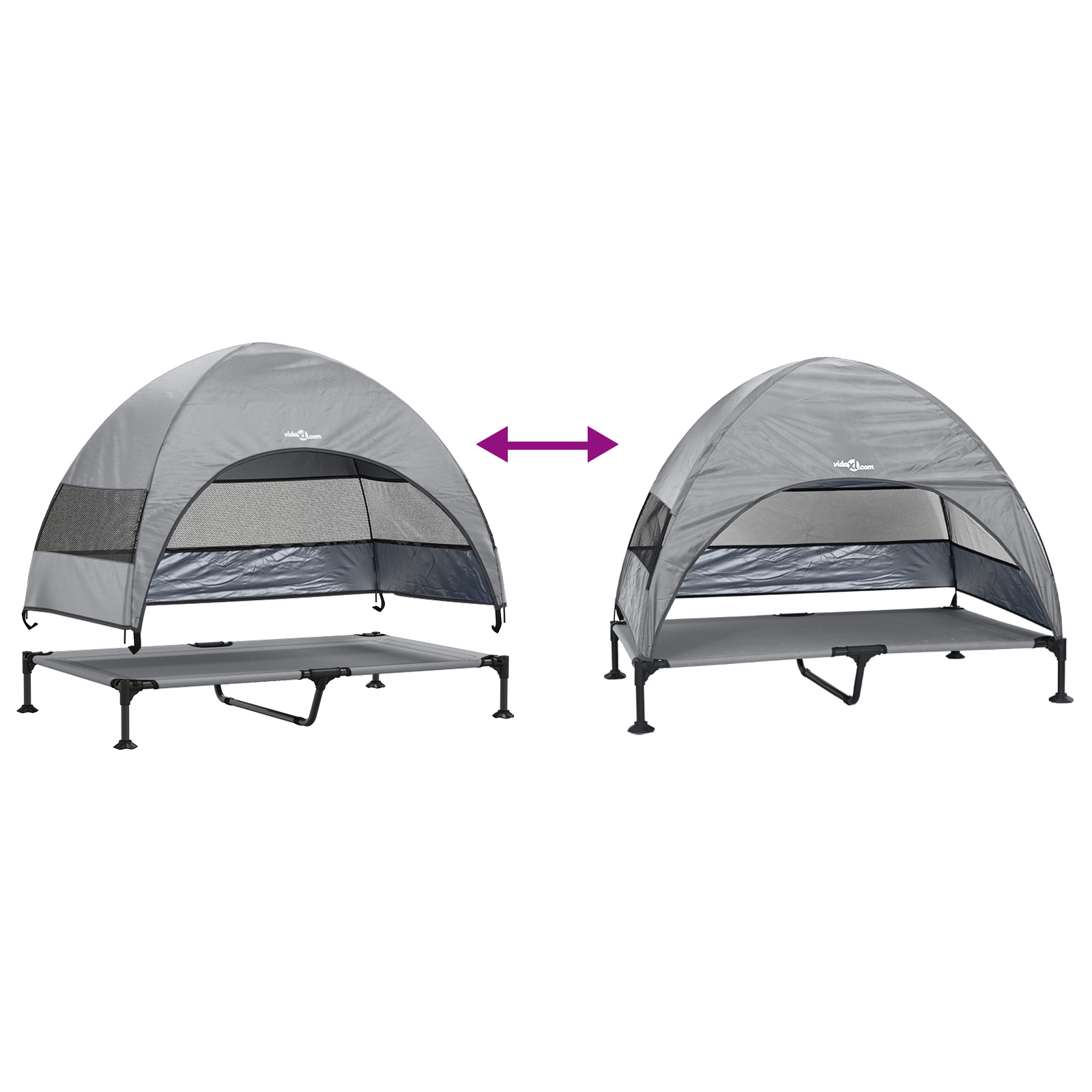 Raised Dog Bed with Removable Roof Light Grey XL Steel - Image 10