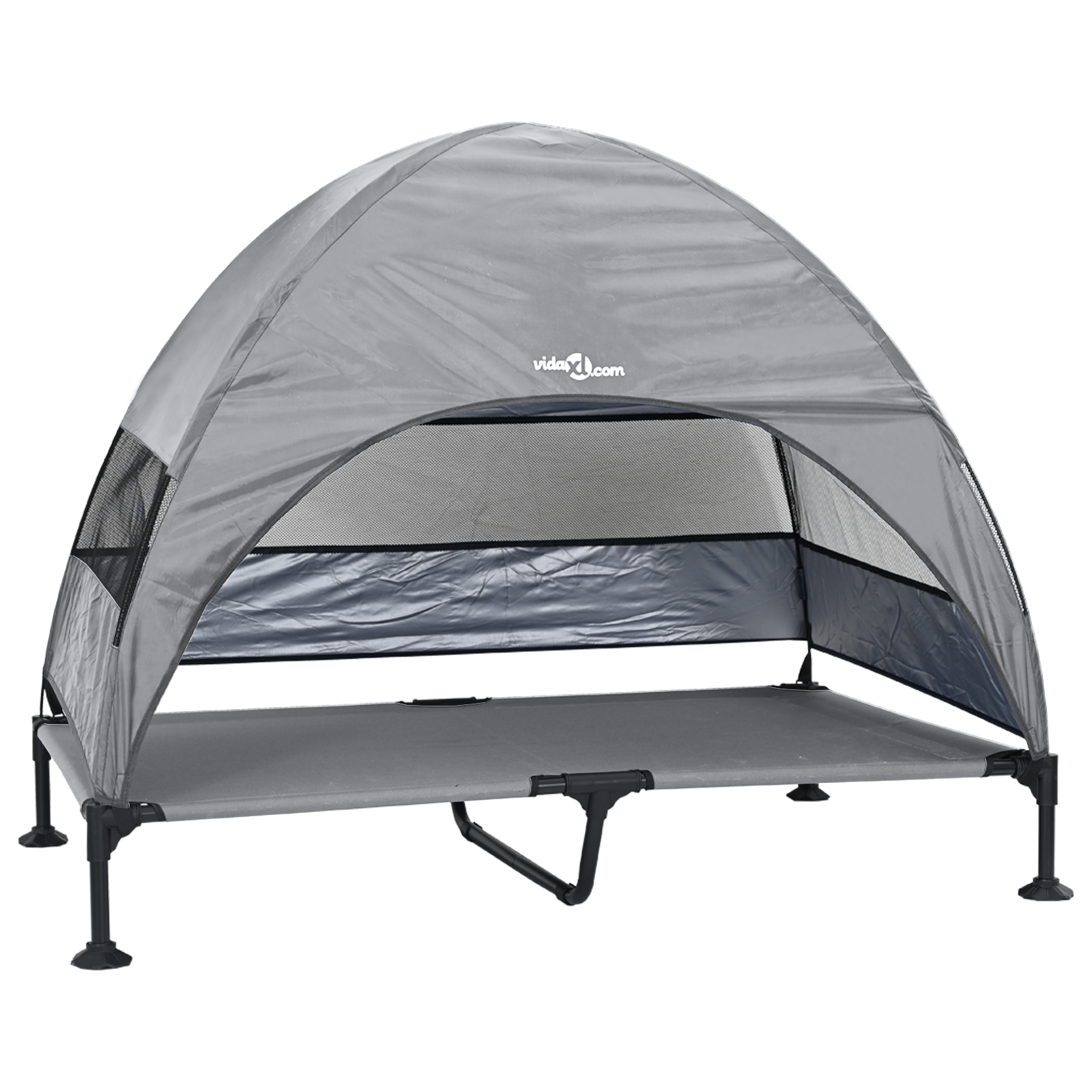 Raised Dog Bed with Removable Roof Light Grey XL Steel - Image 2