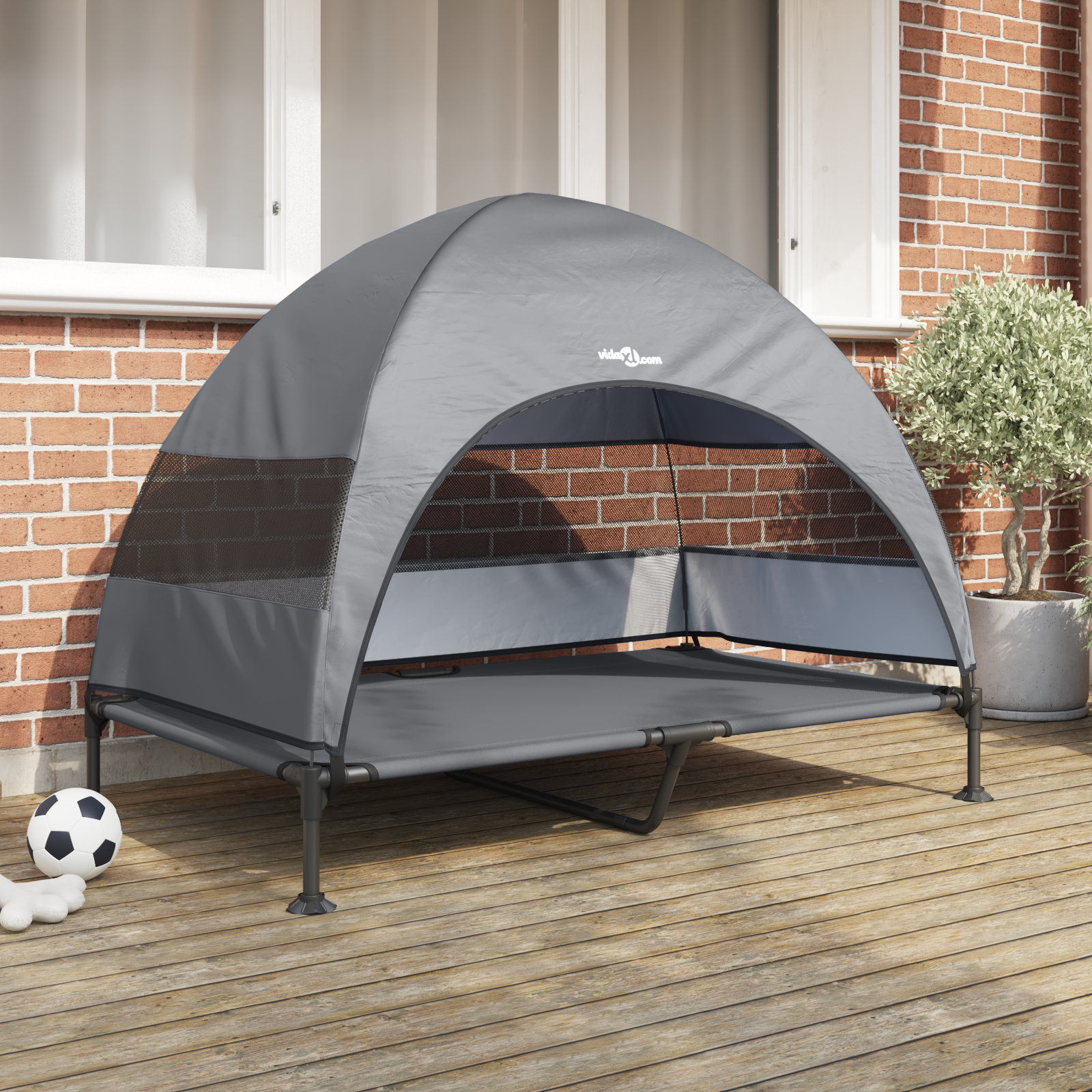 Raised Dog Bed with Removable Roof Light Grey XL Steel