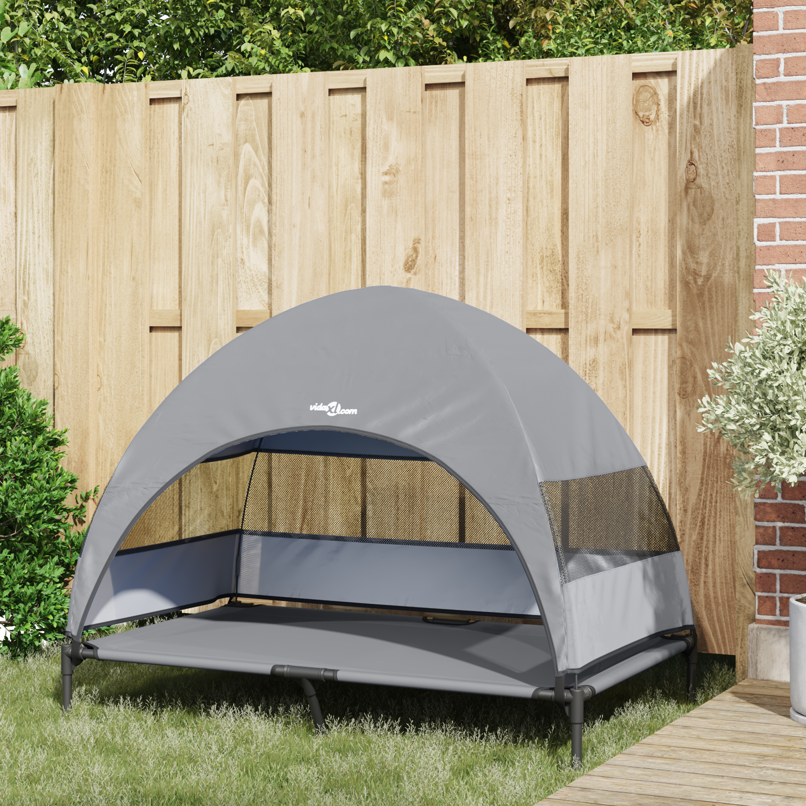 Raised Dog Bed with Removable Roof Light Grey XL Steel - Image 3