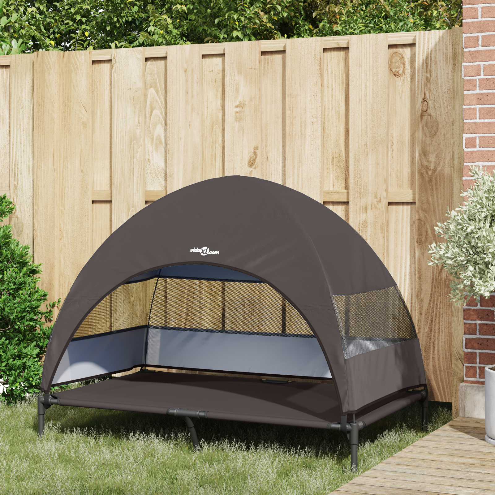 Raised Dog Bed with Removable Roof Brown XL Steel - Image 3