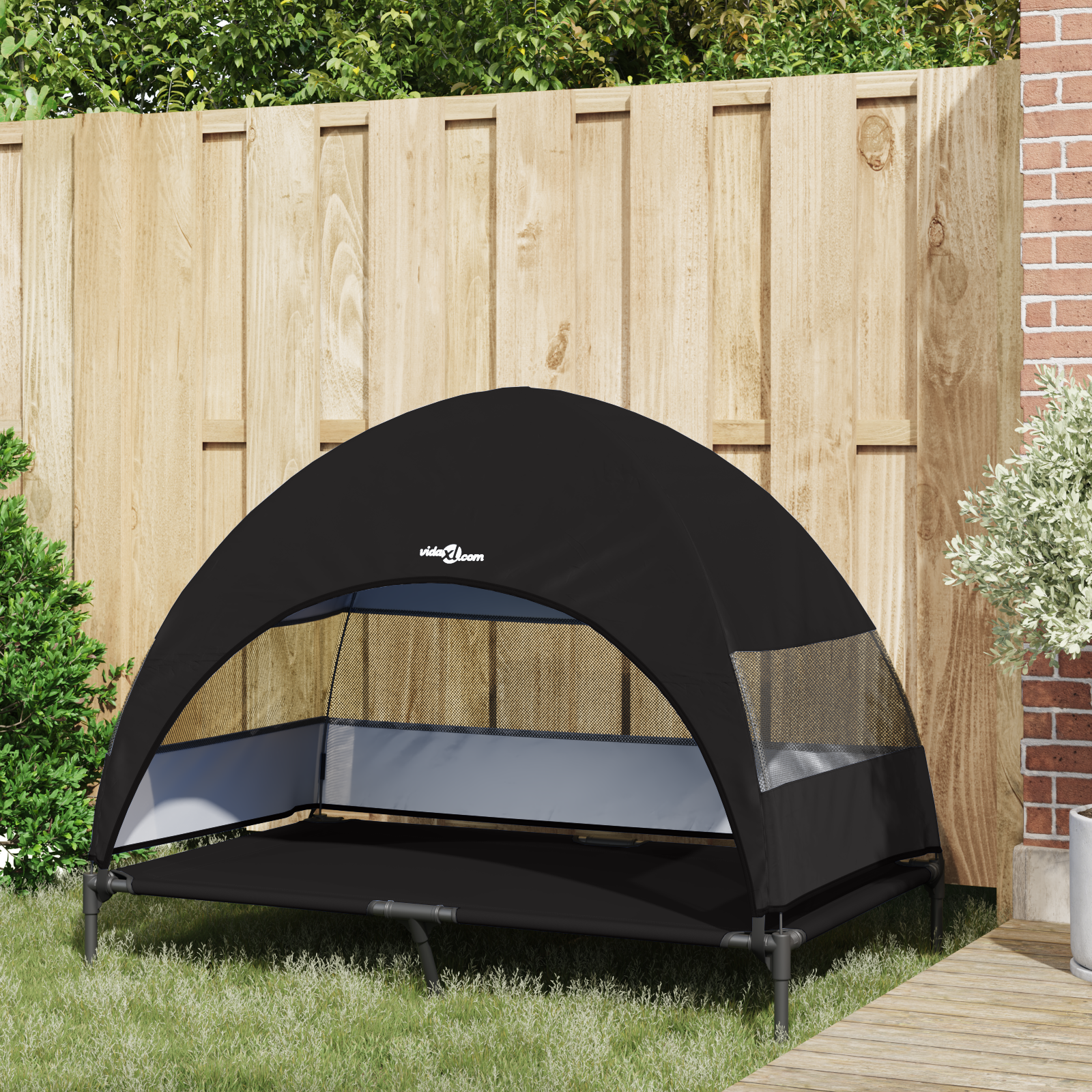 Raised Dog Bed with Removable Roof Black XL Steel - Image 3