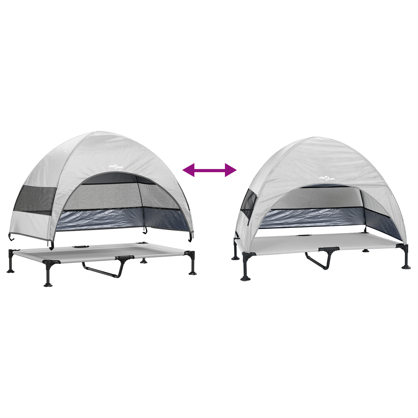 Raised Dog Bed with Removable Roof Silver Grey XL Steel - Image 10