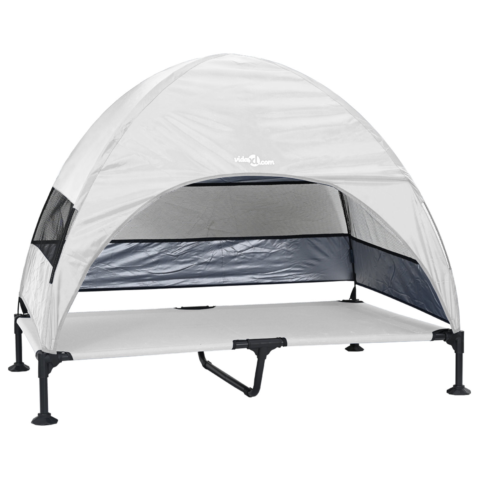 Raised Dog Bed with Removable Roof Silver Grey XL Steel - Image 2