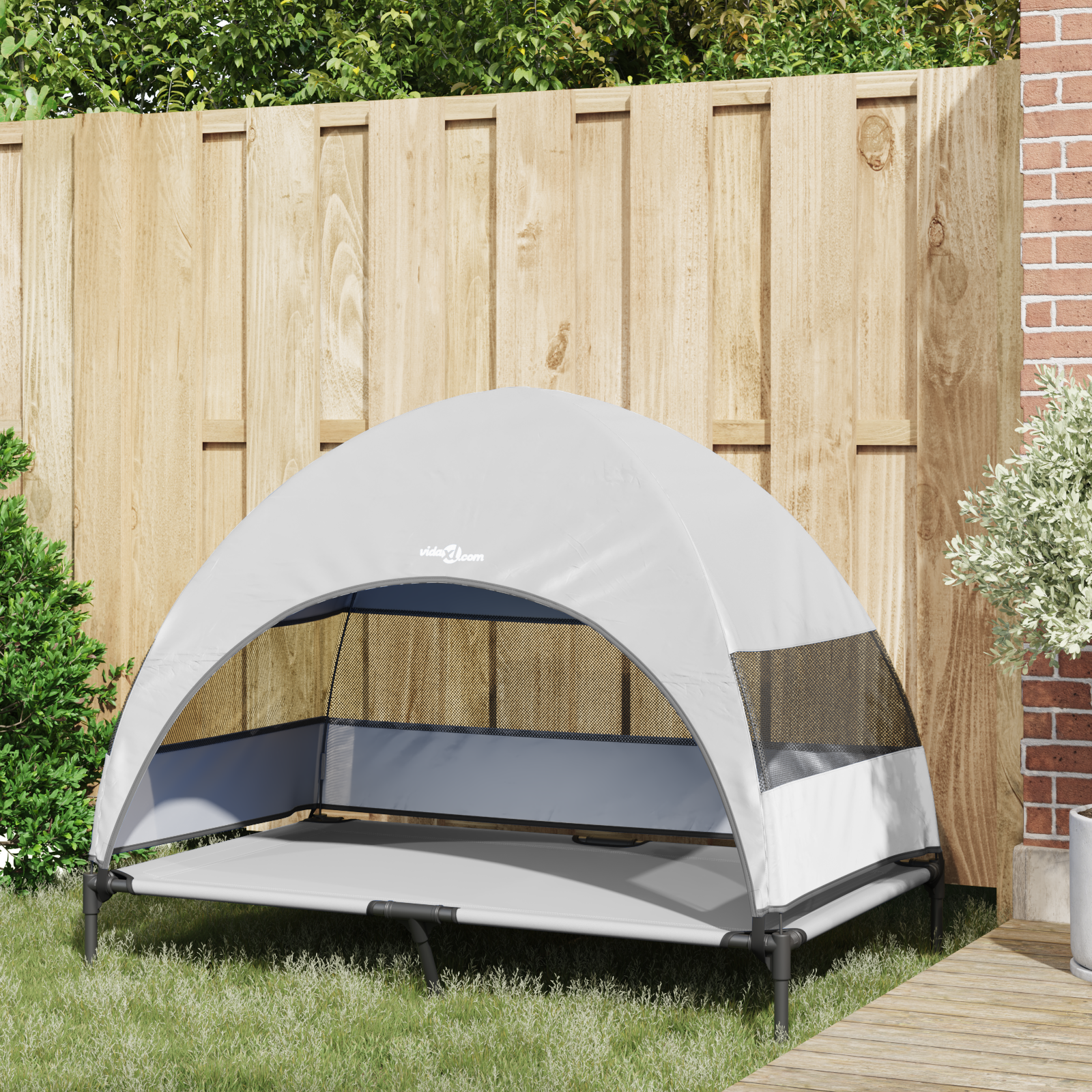 Raised Dog Bed with Removable Roof Silver Grey XL Steel - Image 3