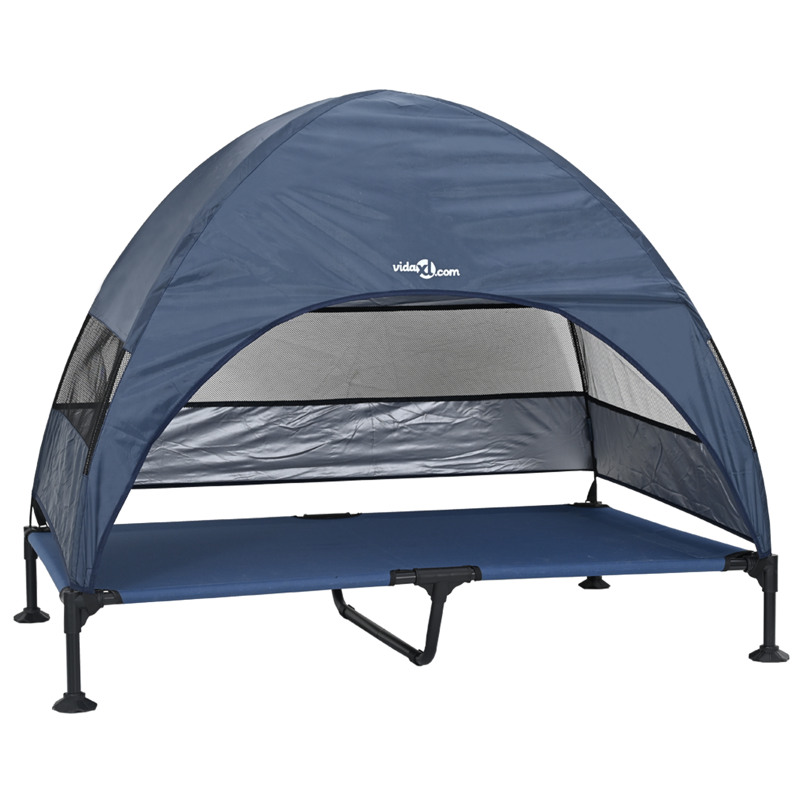 Raised Dog Bed with Removable Roof Navy Blue XL Steel - Image 2
