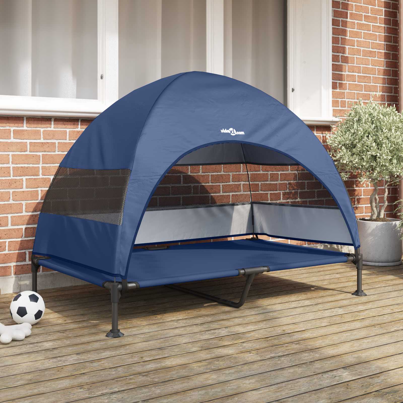 Raised Dog Bed with Removable Roof Navy Blue XL Steel