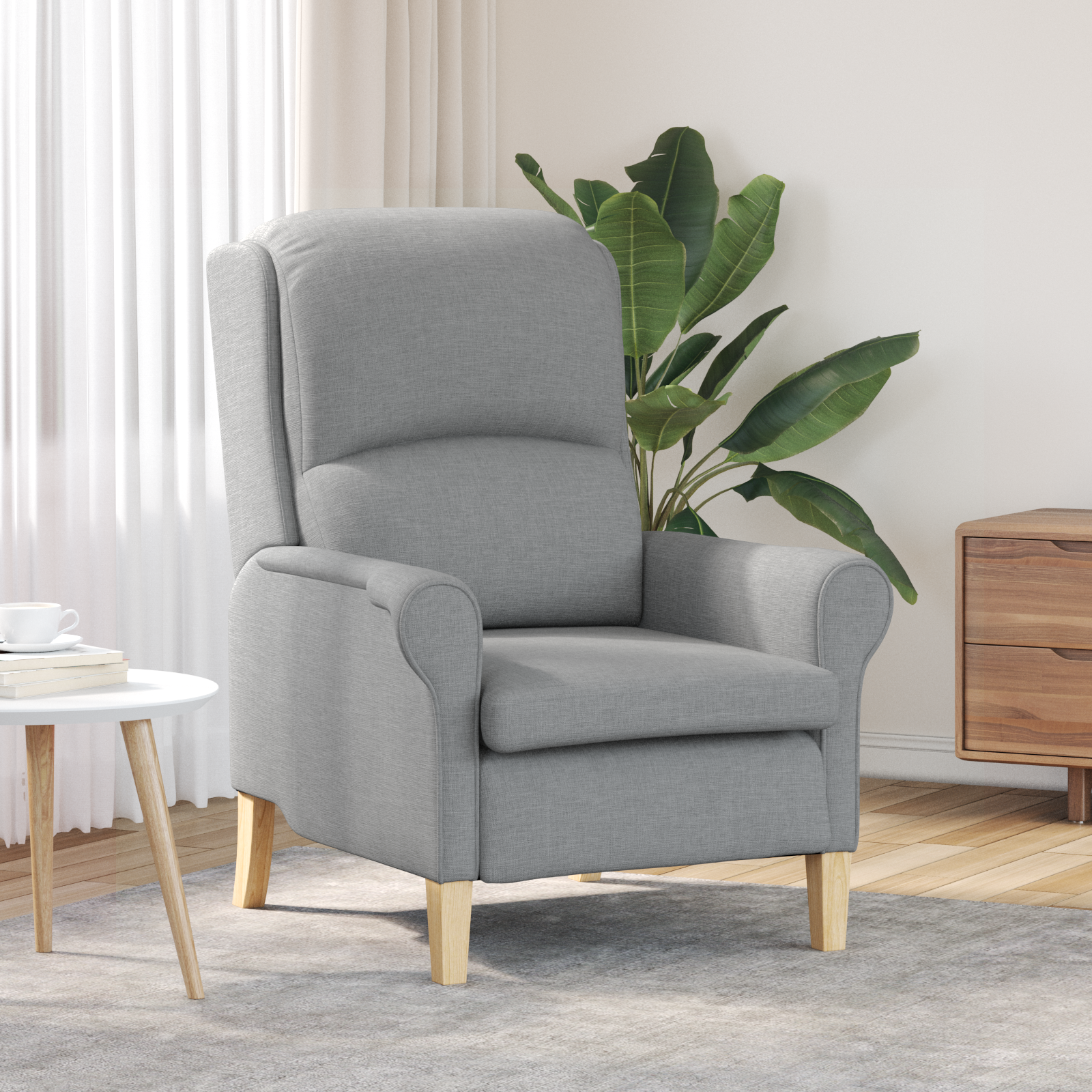 Modern Armchair Light grey Polyester fabric, Wood Medium