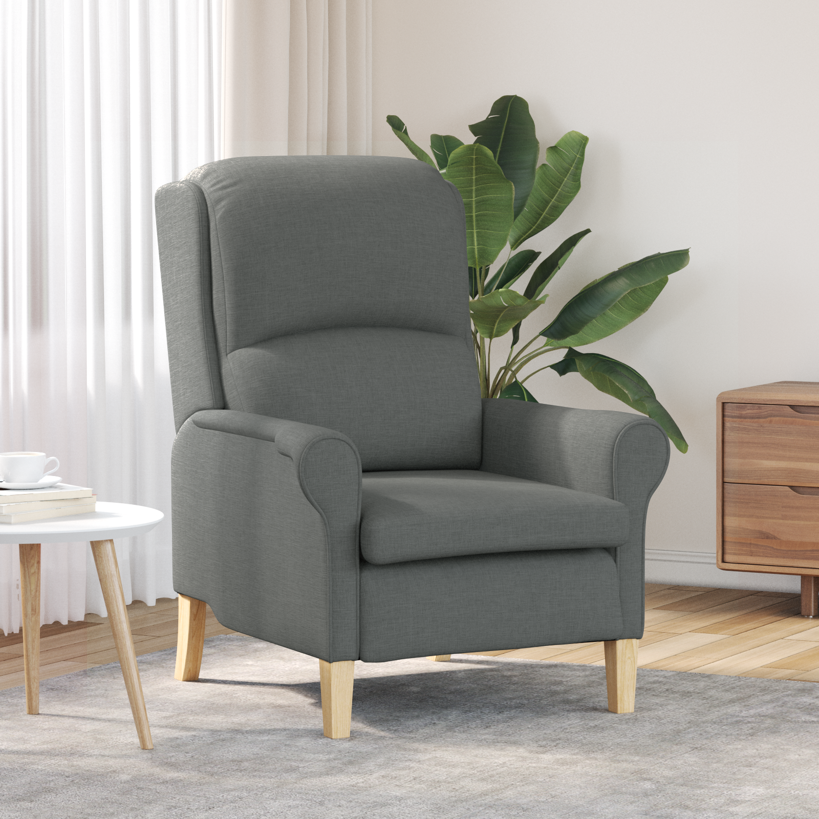 Modern Armchair Dark Grey Fabric, Wood Medium Durable Armchair