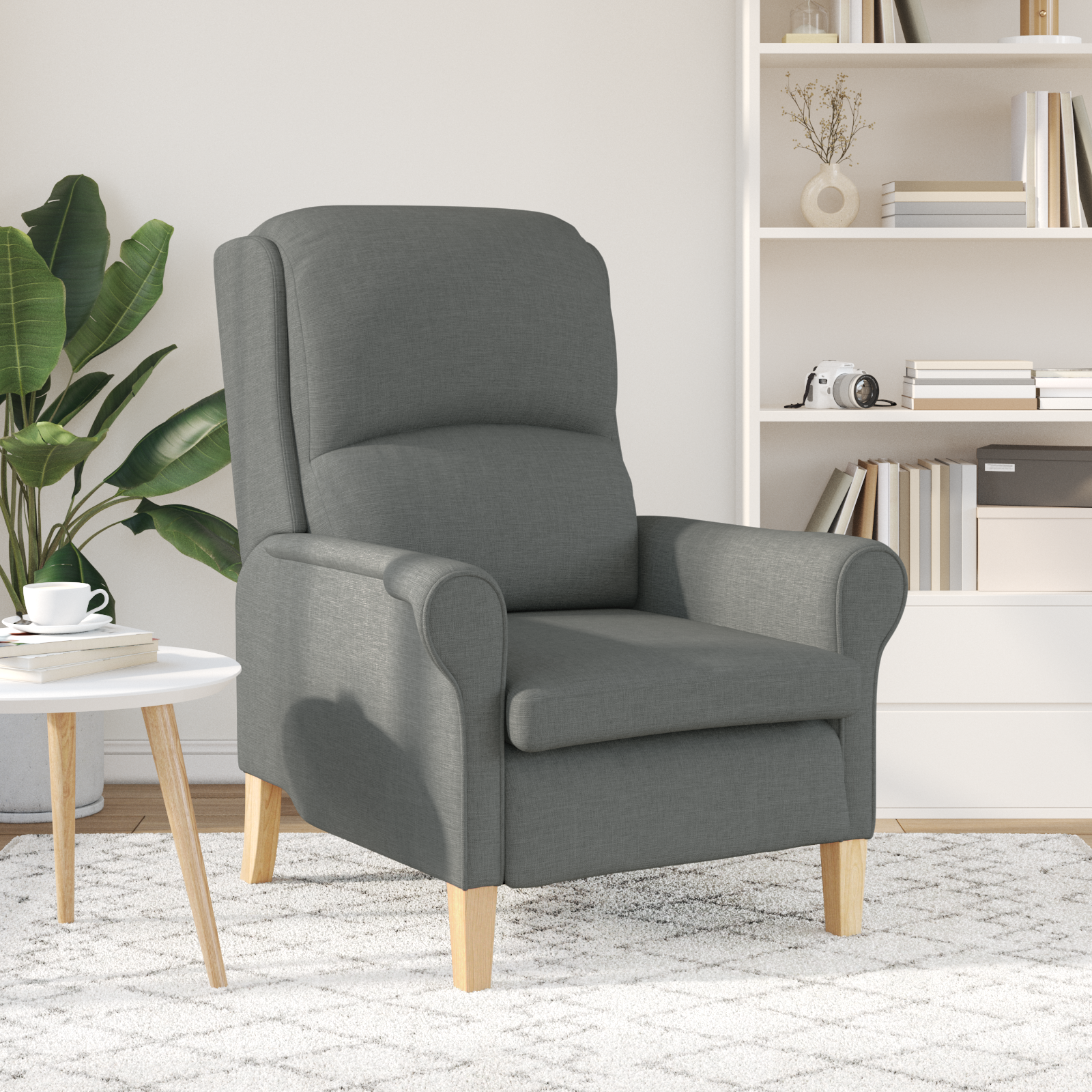 Modern Armchair Dark Grey Fabric, Wood Medium Durable Armchair - Image 3