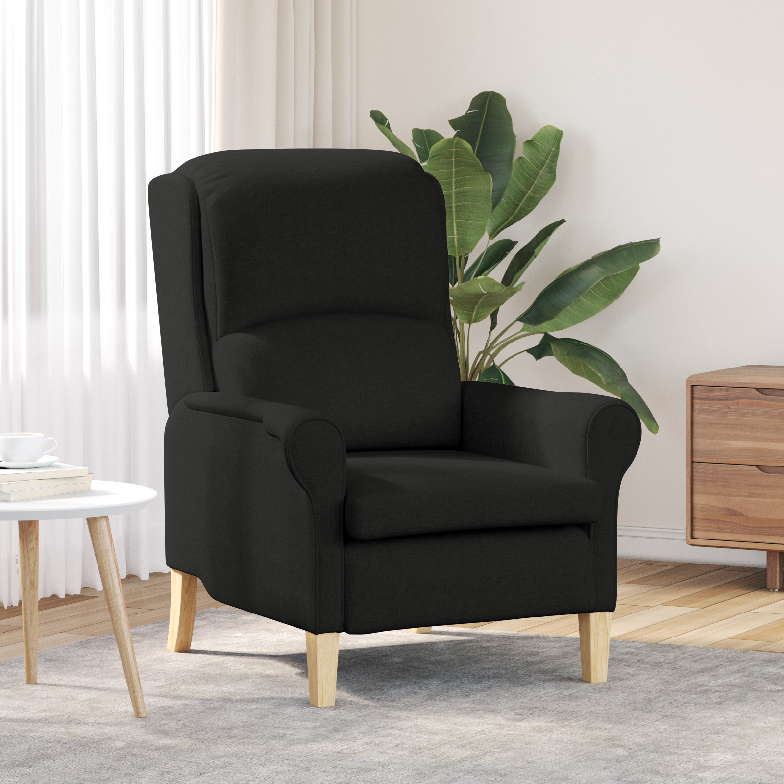 Modern Armchair Black Polyester Fabric, Wood Standard Armchair Size