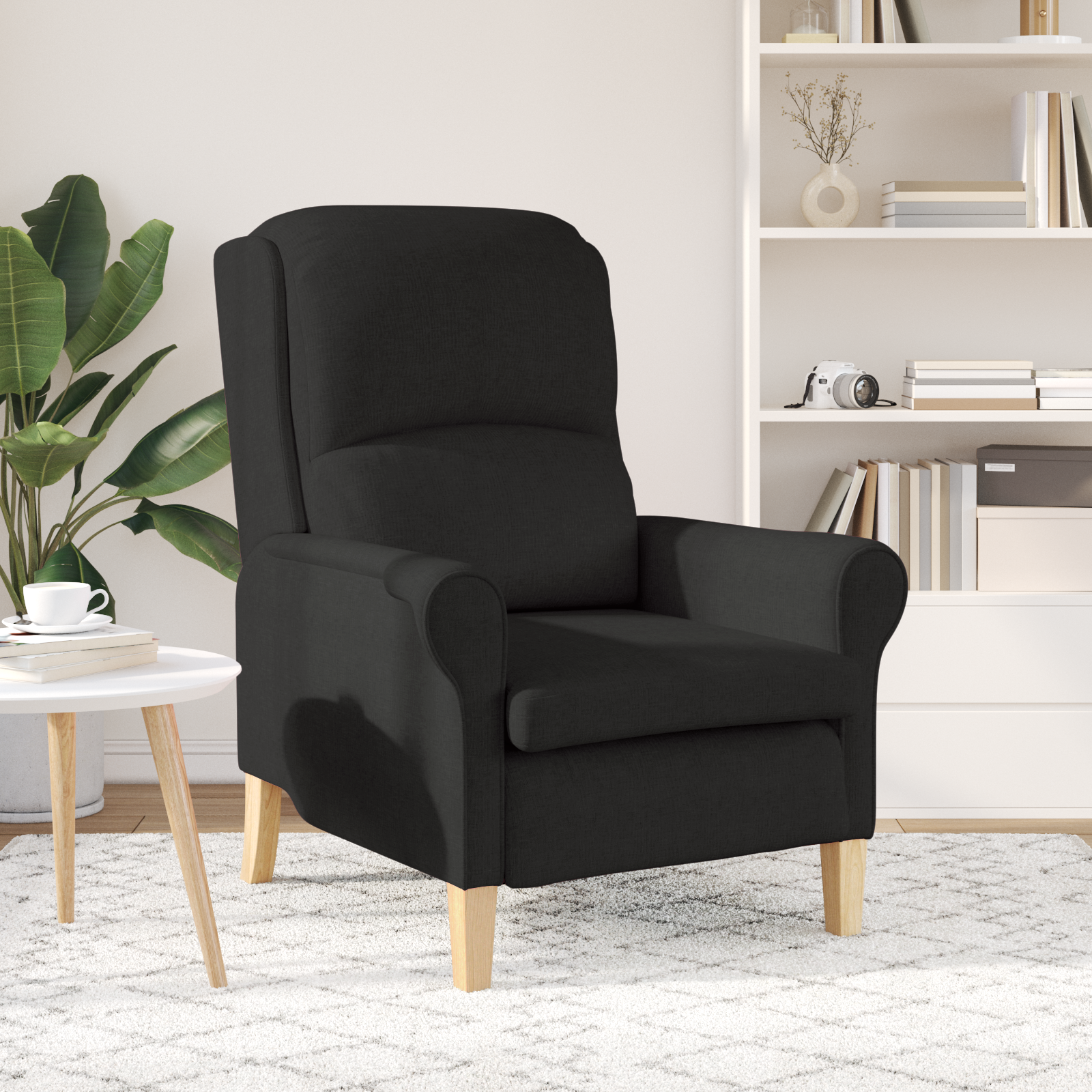 Modern Armchair Black Polyester Fabric, Wood Standard Armchair Size - Image 3
