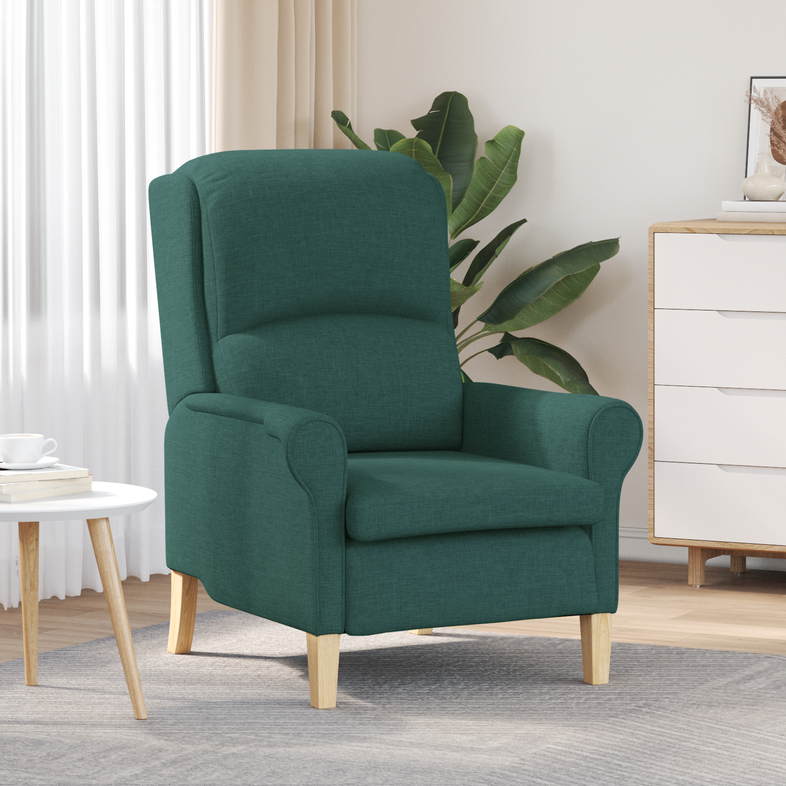 Modern Armchair Dark Green Fabric, Wood Standard Ergonomic