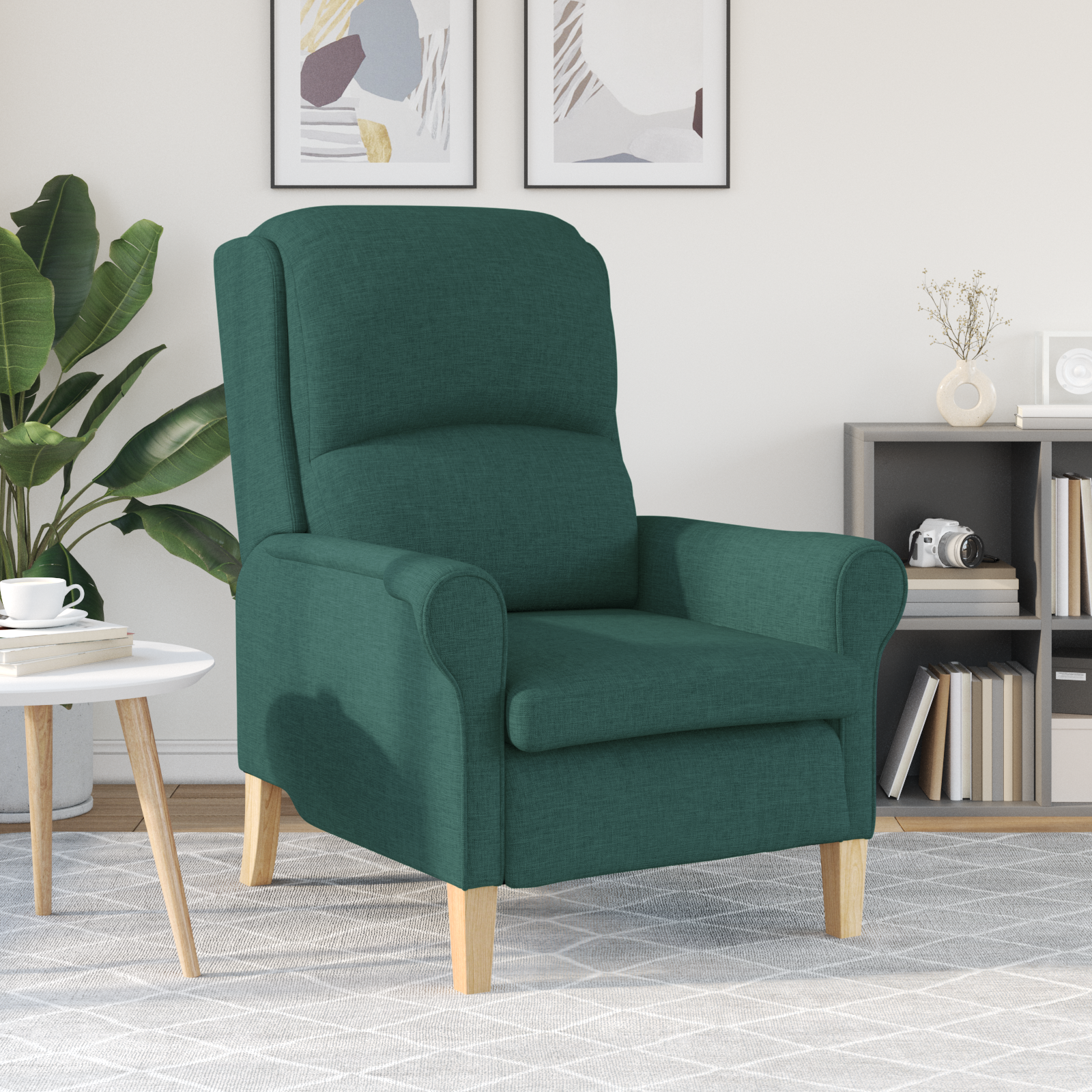 Modern Armchair Dark Green Fabric, Wood Standard Ergonomic - Image 3