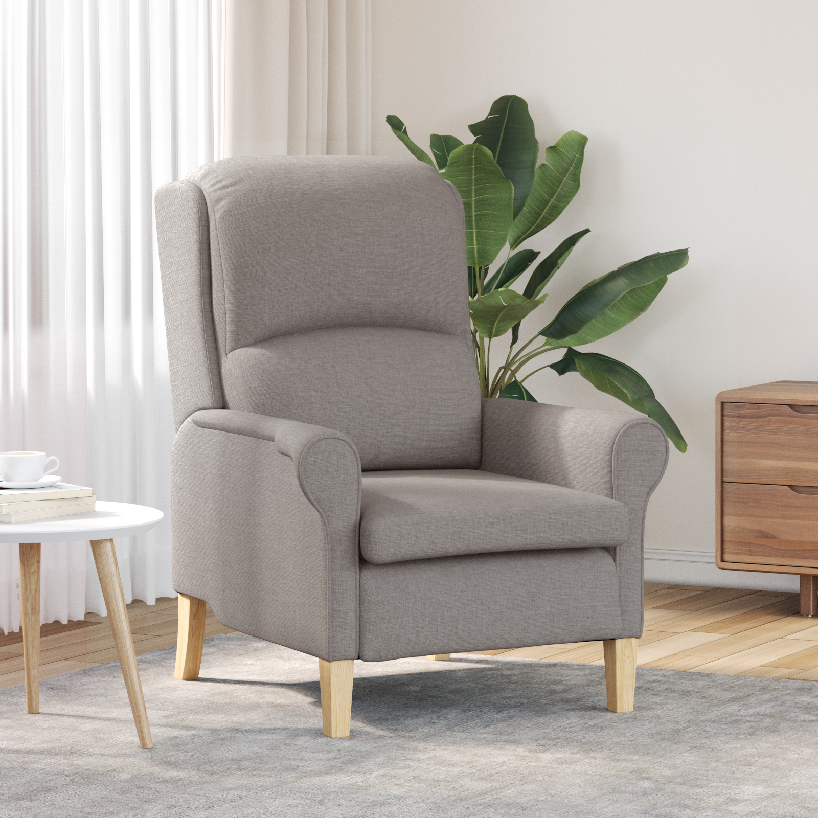 Modern Armchair Taupe Polyester Fabric with Wooden Legs Medium