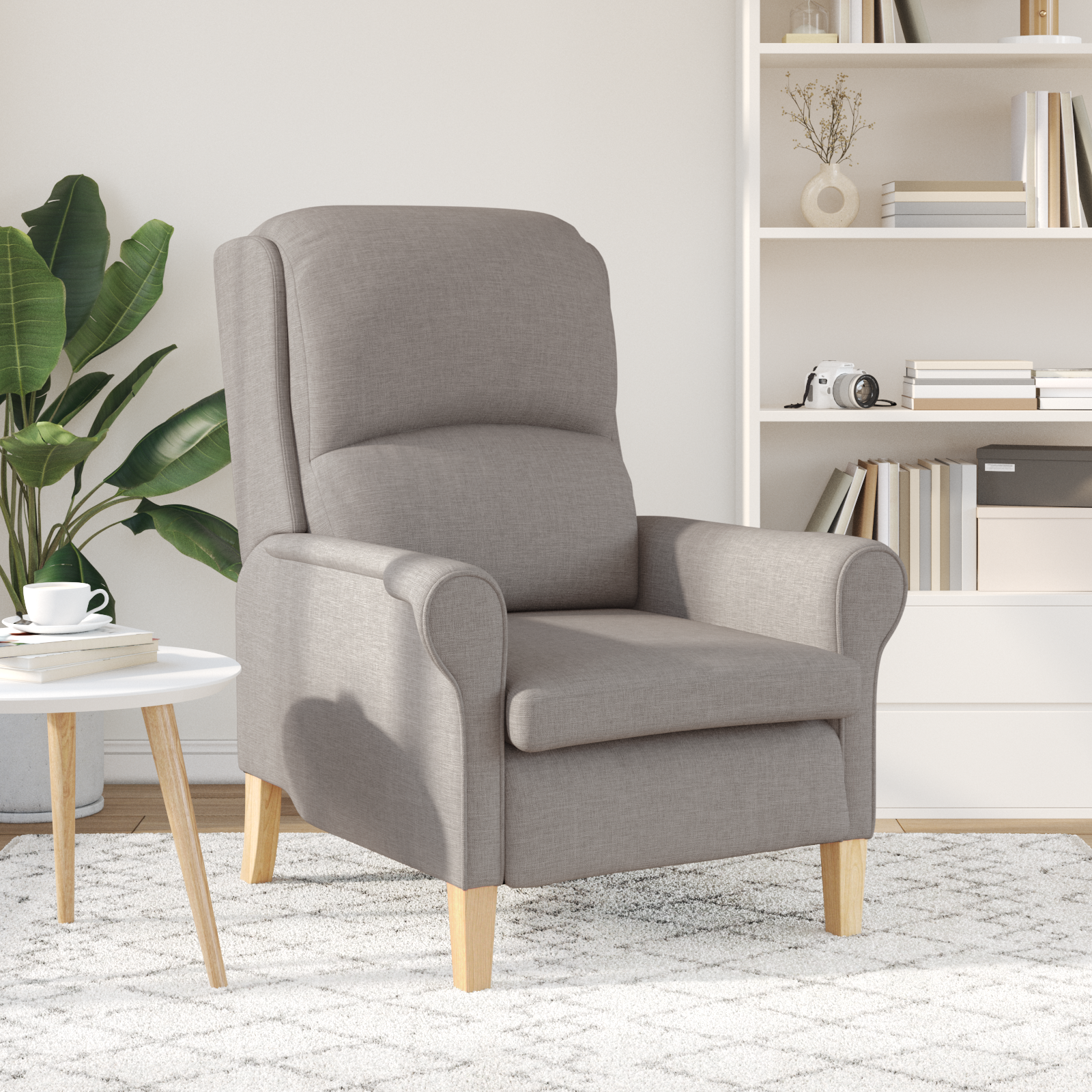 Modern Armchair Taupe Polyester Fabric with Wooden Legs Medium - Image 3