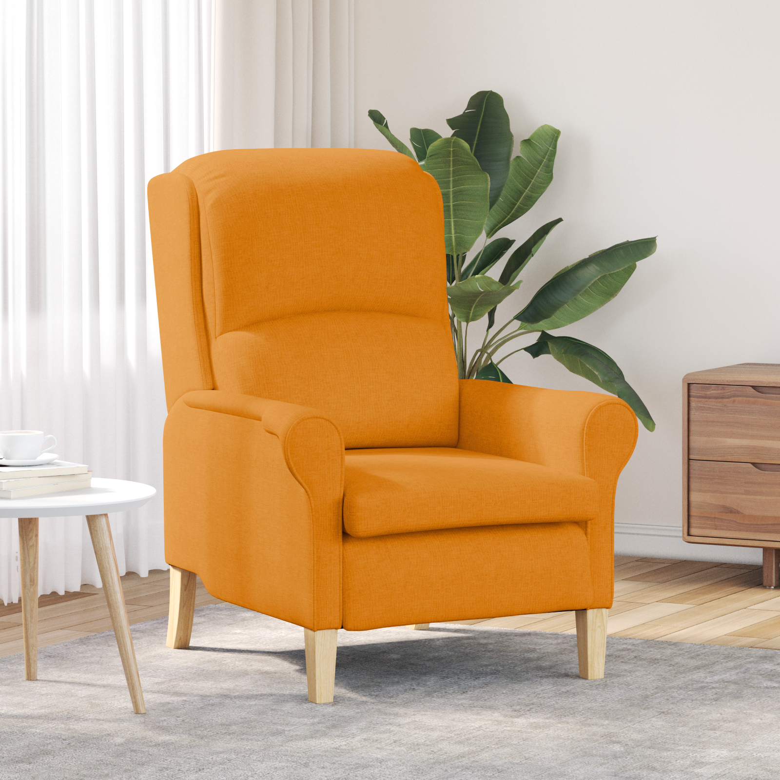 Modern Armchair Dark Yellow Fabric Large Ergonomic