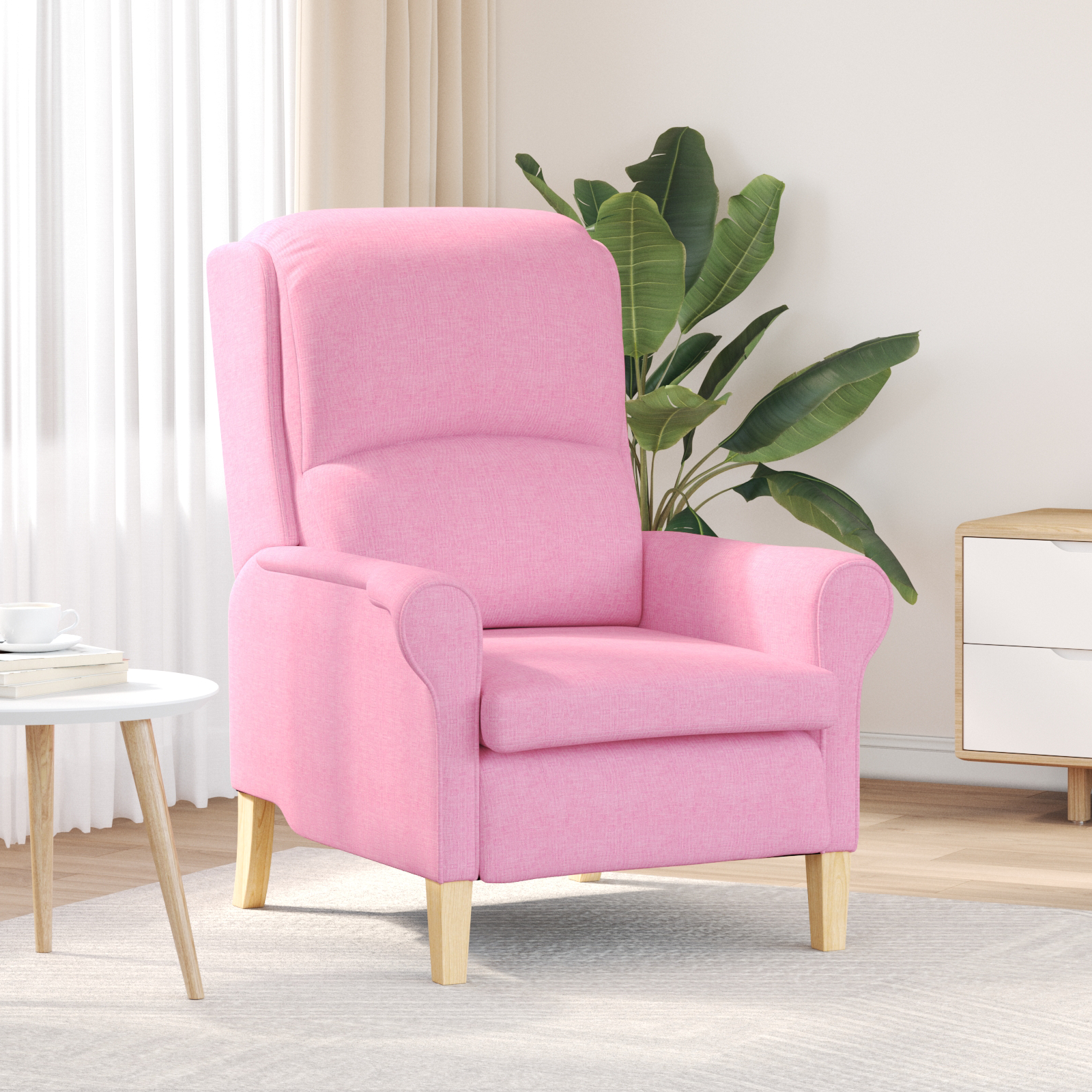 Modern Armchair Pink Polyester fabric, Wood Medium Ergonomic
