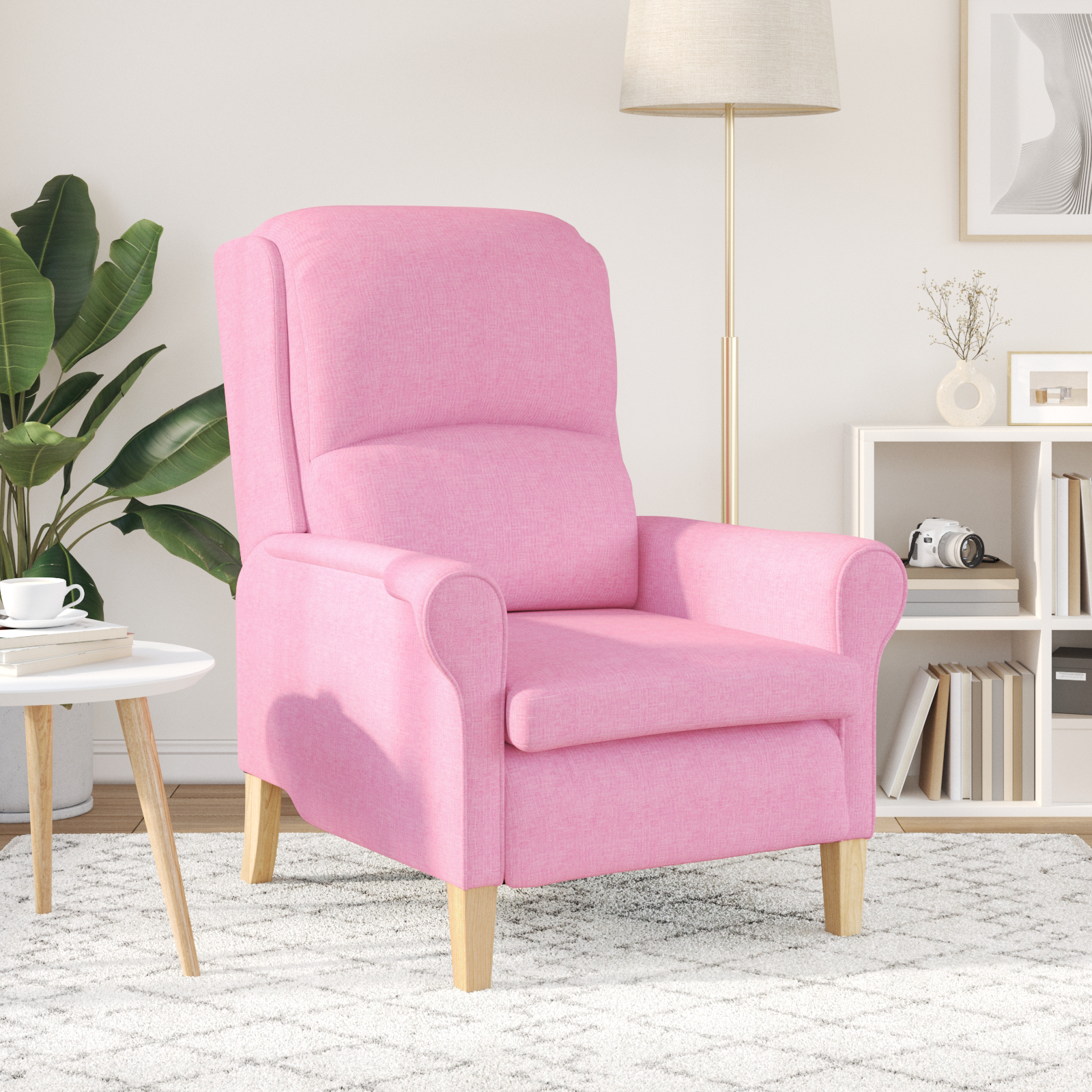 Modern Armchair Pink Polyester fabric, Wood Medium Ergonomic - Image 3