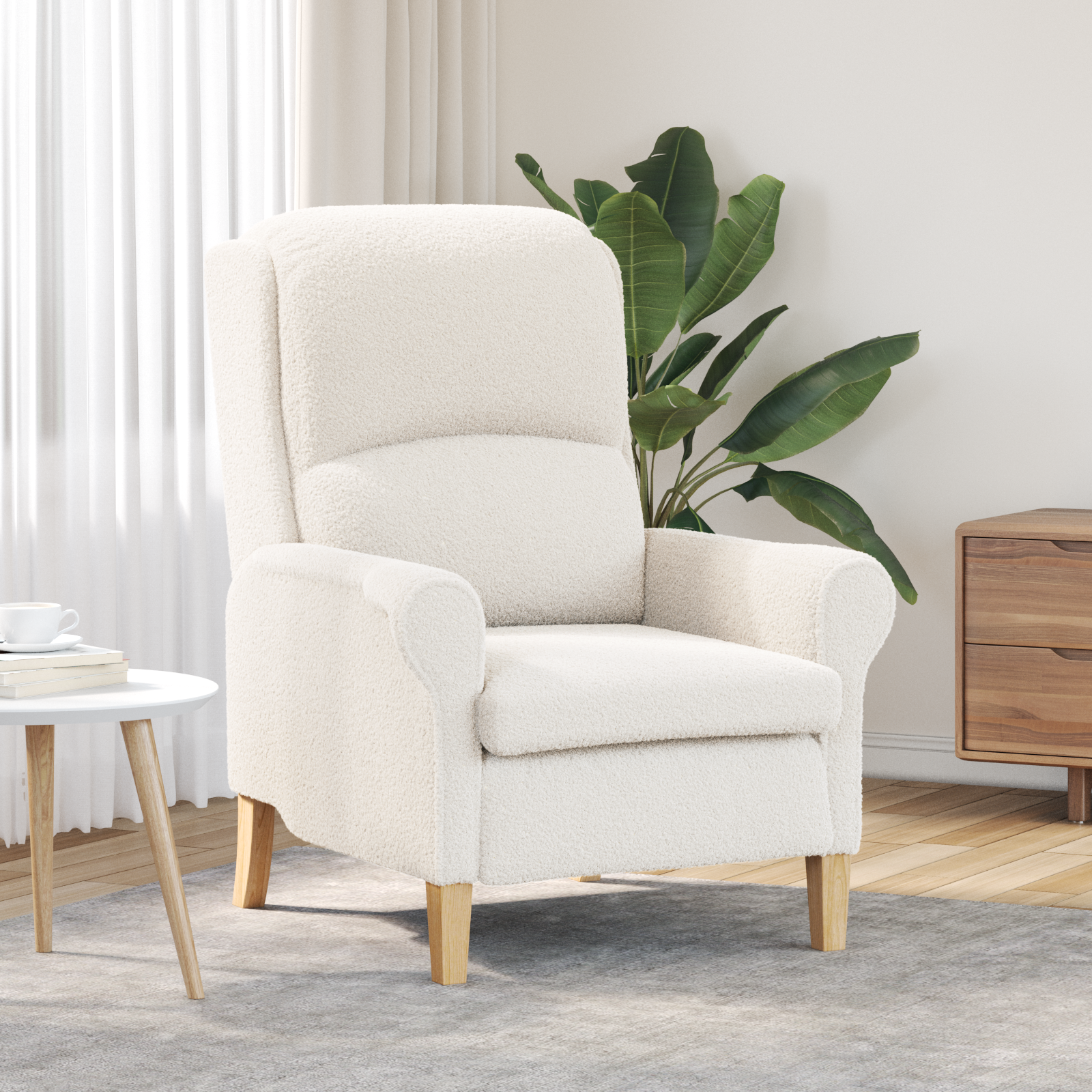 Ergonomic Armchair Cream Fabric, Wood Standard Ergonomic