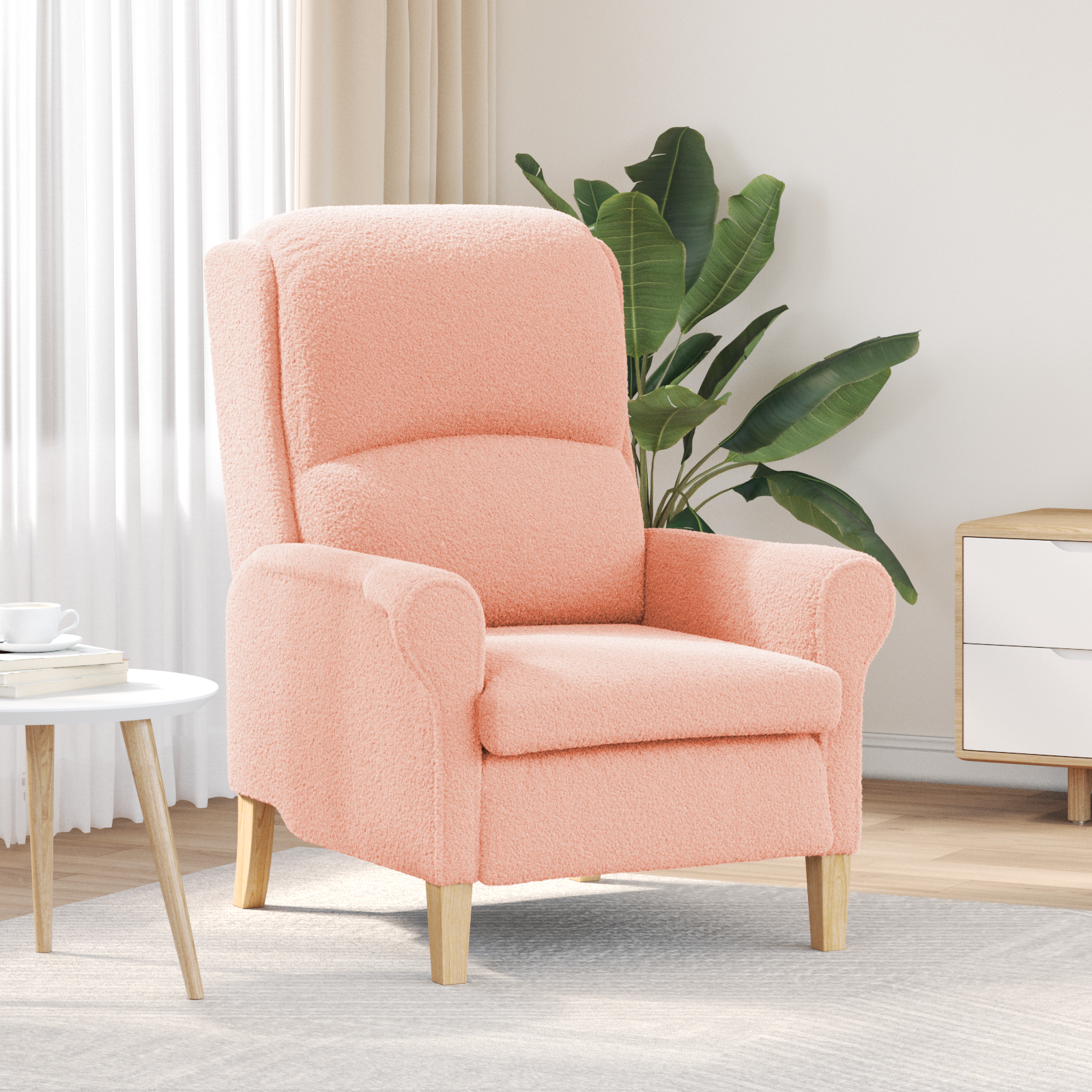 Ergonomic Armchair Pink Fabric, Wood Medium Ergonomic