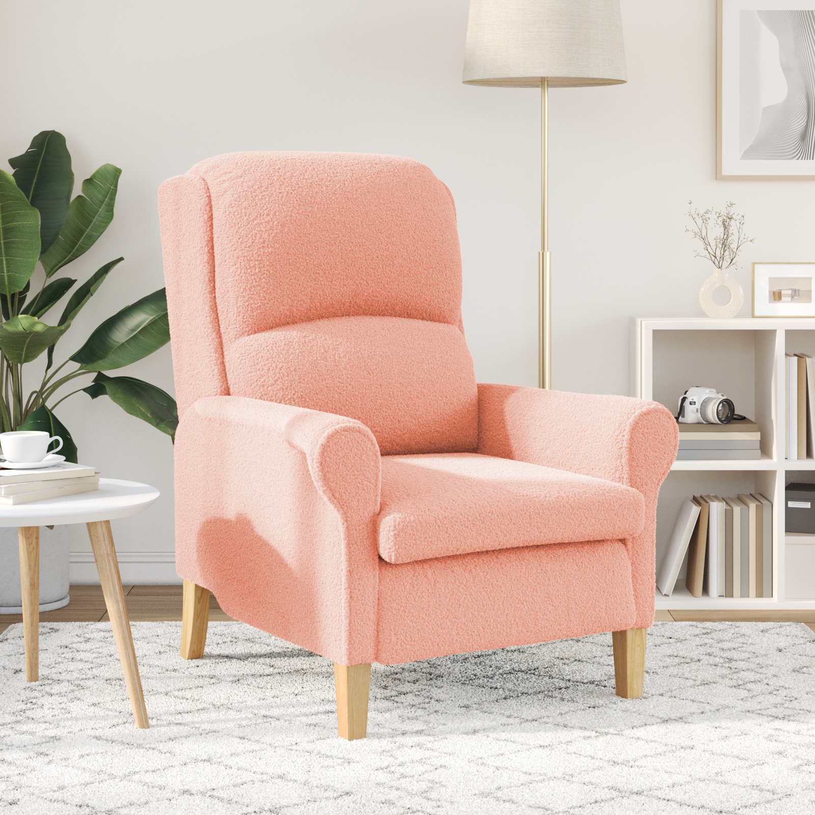 Ergonomic Armchair Pink Fabric, Wood Medium Ergonomic - Image 3