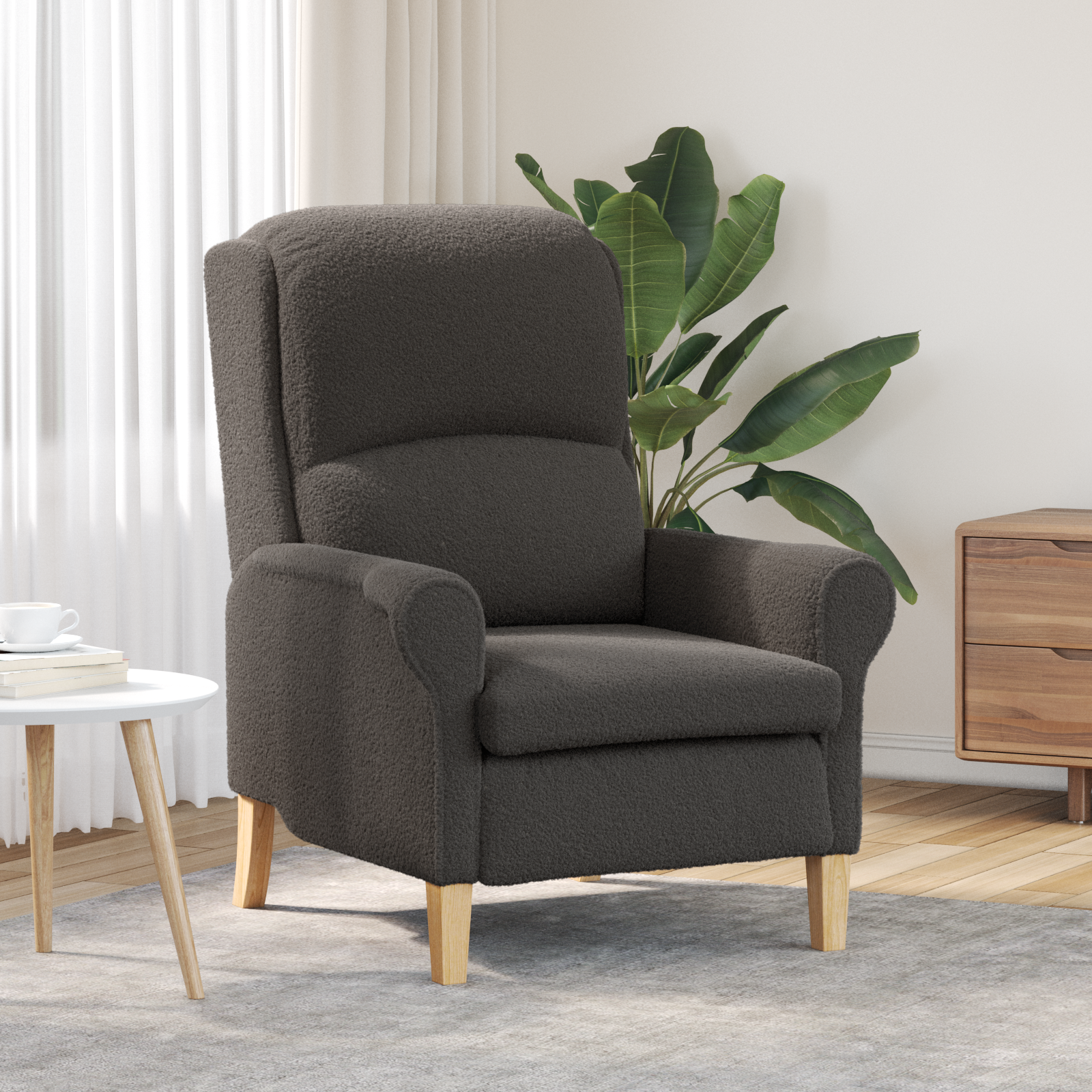 Ergonomic Armchair Dark Grey Fabric Upholstery with Wood Legs
