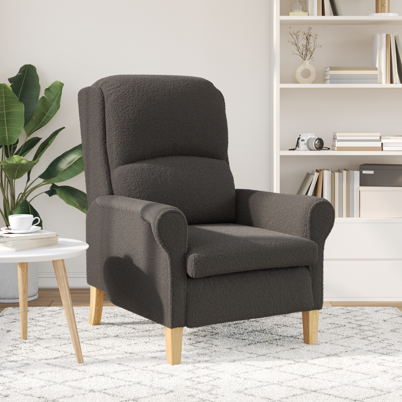 Ergonomic Armchair Dark Grey Fabric Upholstery with Wood Legs - Image 3