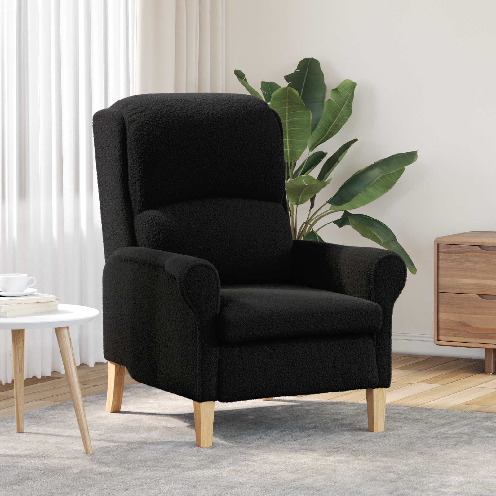 Ergonomic Armchair Black Fabric, Wood Standard Ergonomic