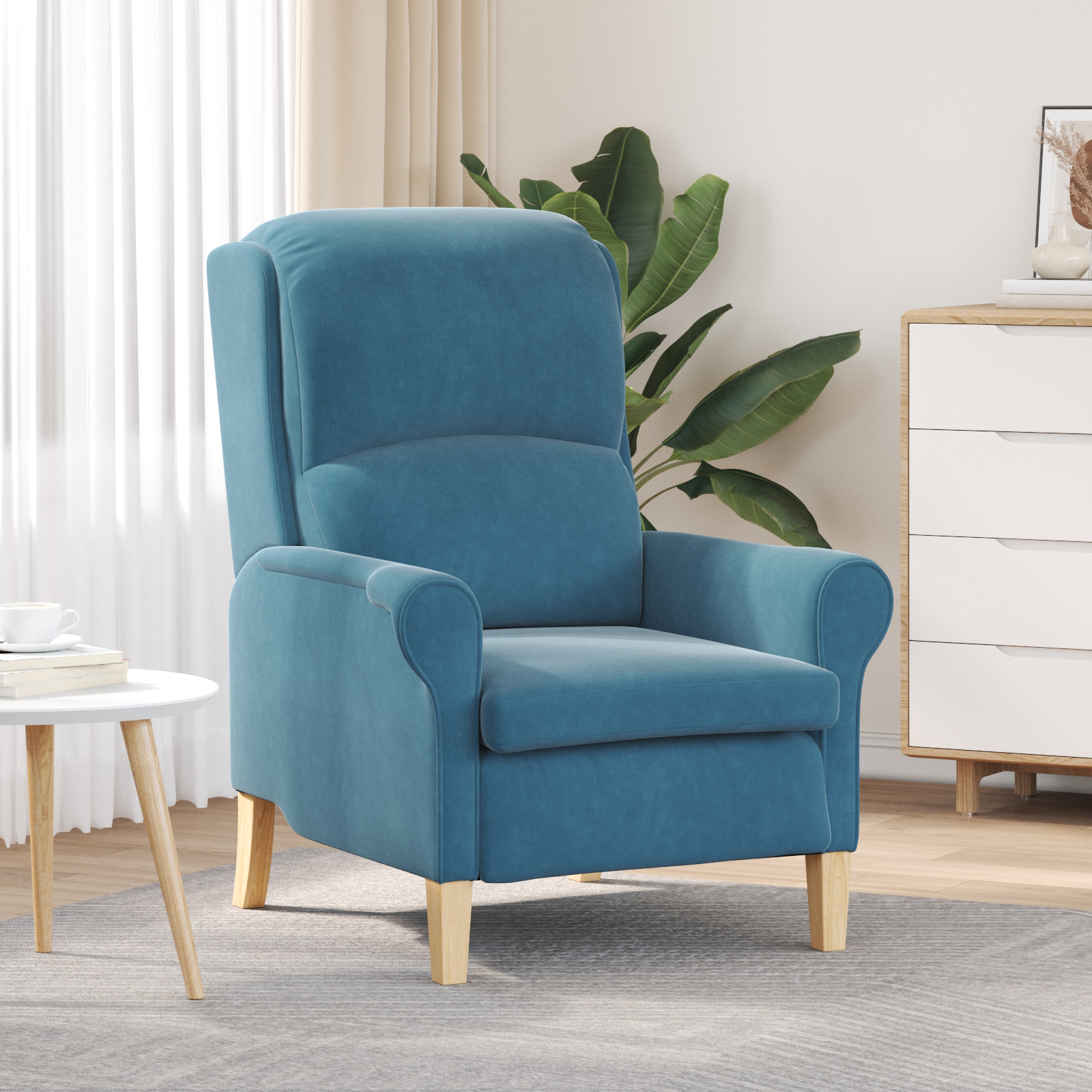Blue Armchair Blue Fabric, Wood Standard Ergonomic