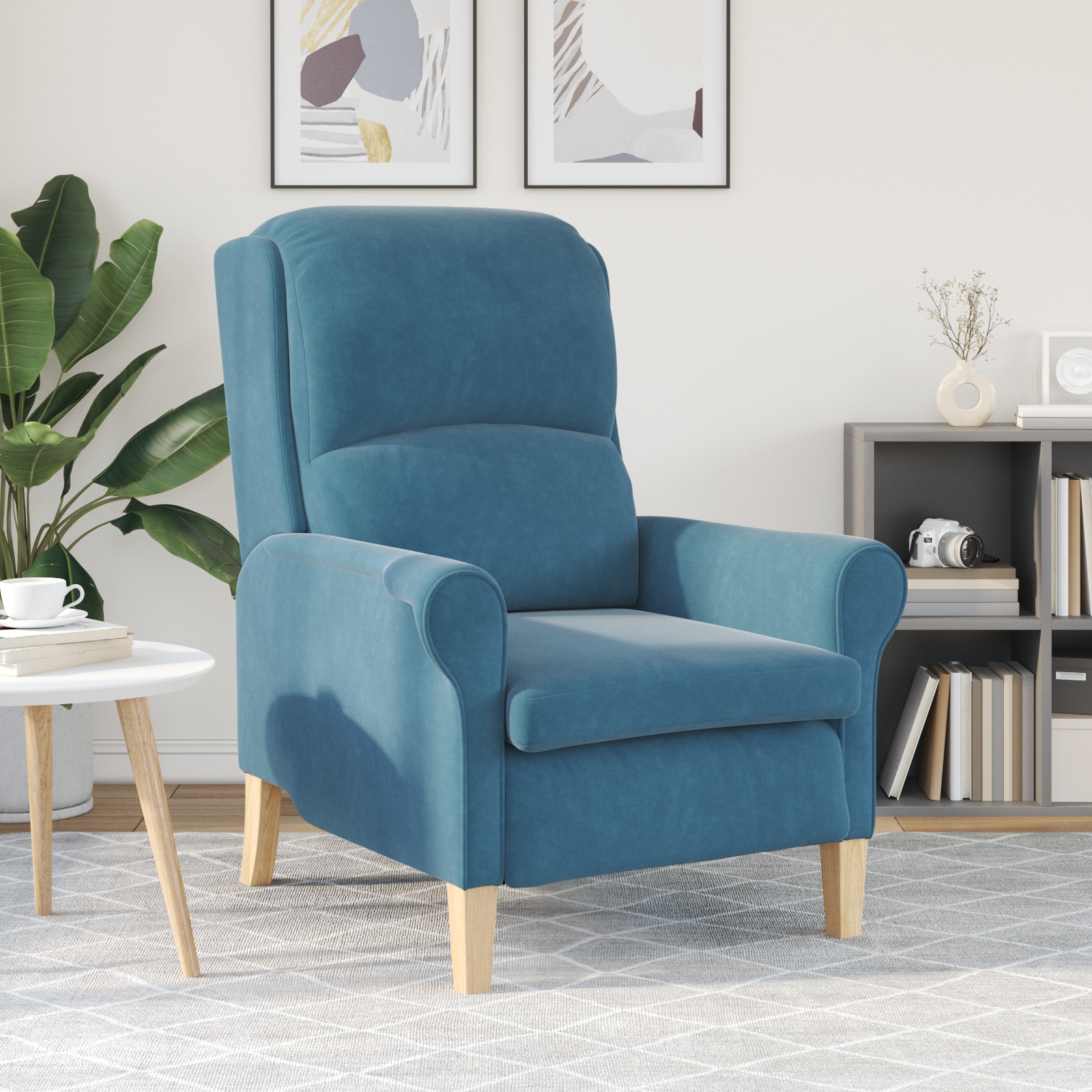 Blue Armchair Blue Fabric, Wood Standard Ergonomic - Image 3
