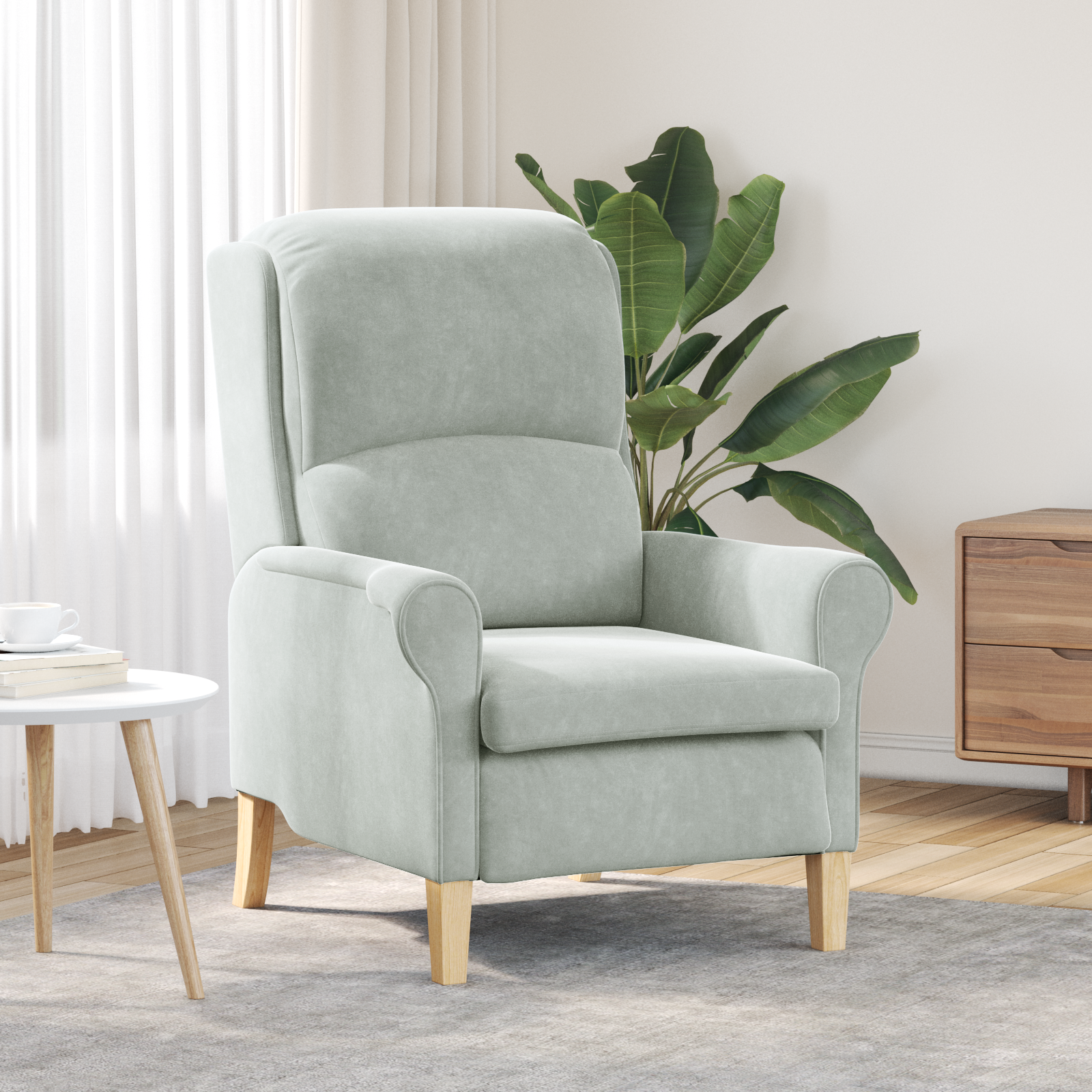Light Grey Armchair Light grey Fabric cover with wooden legs