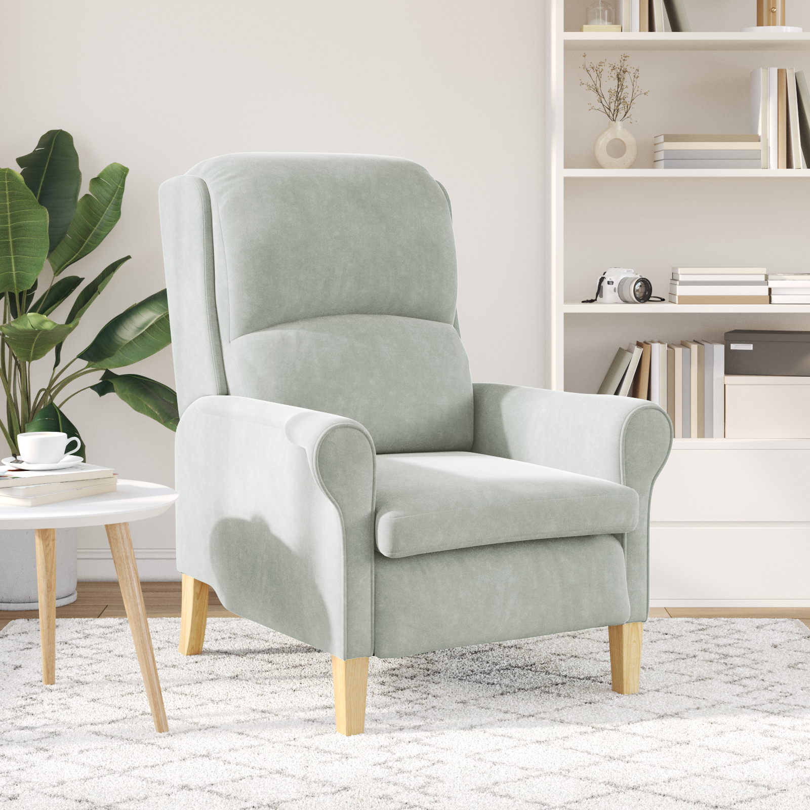 Light Grey Armchair Light grey Fabric cover with wooden legs - Image 3