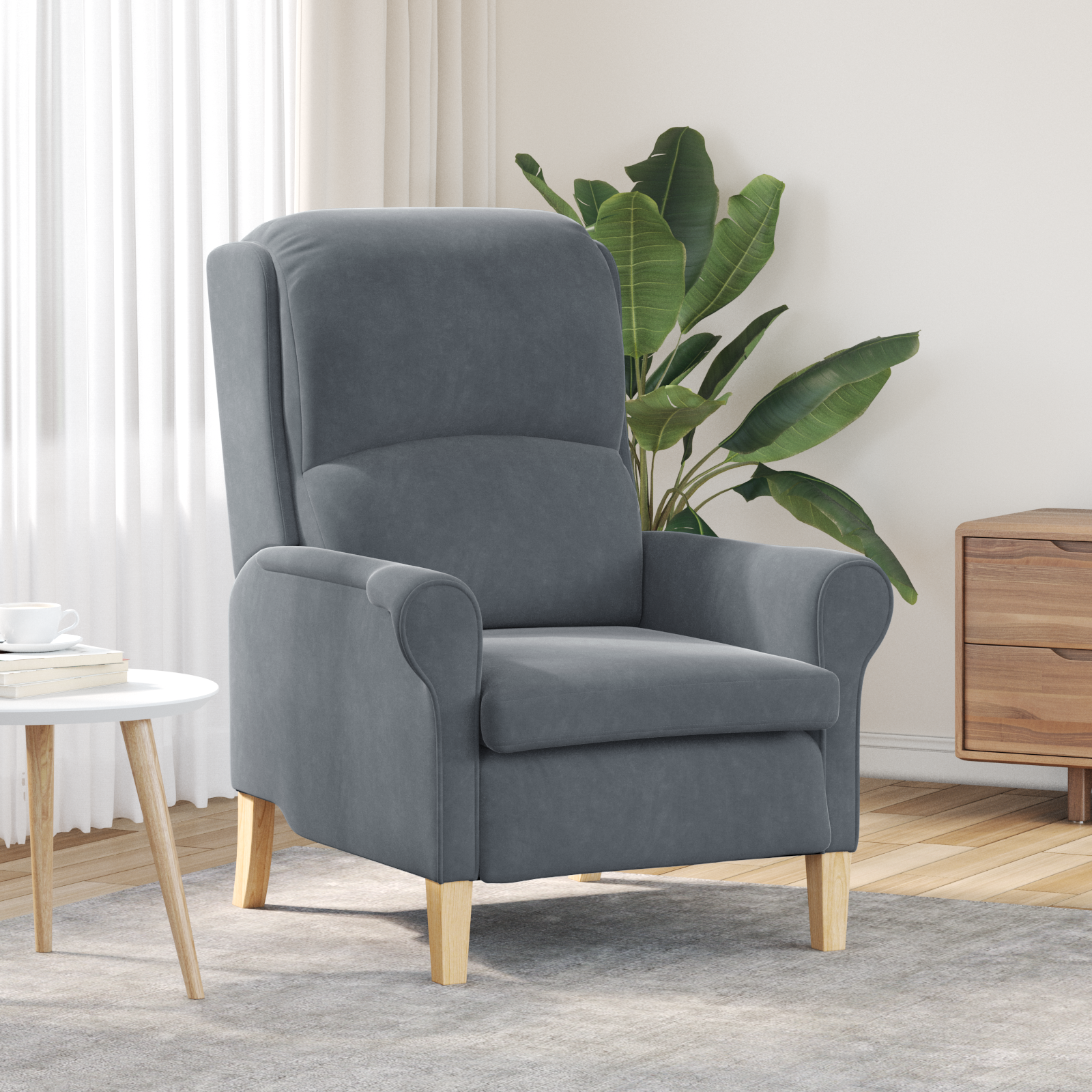 Dark Grey Armchair Dark grey Fabric with wood legs Standard