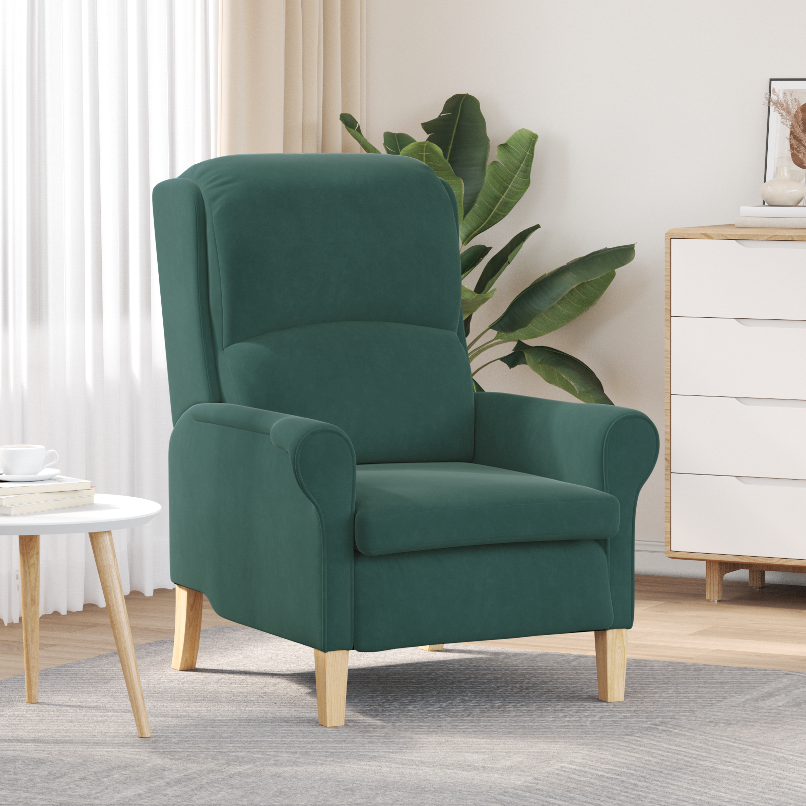 Dark Green Armchair Dark Green Fabric with wooden legs Medium